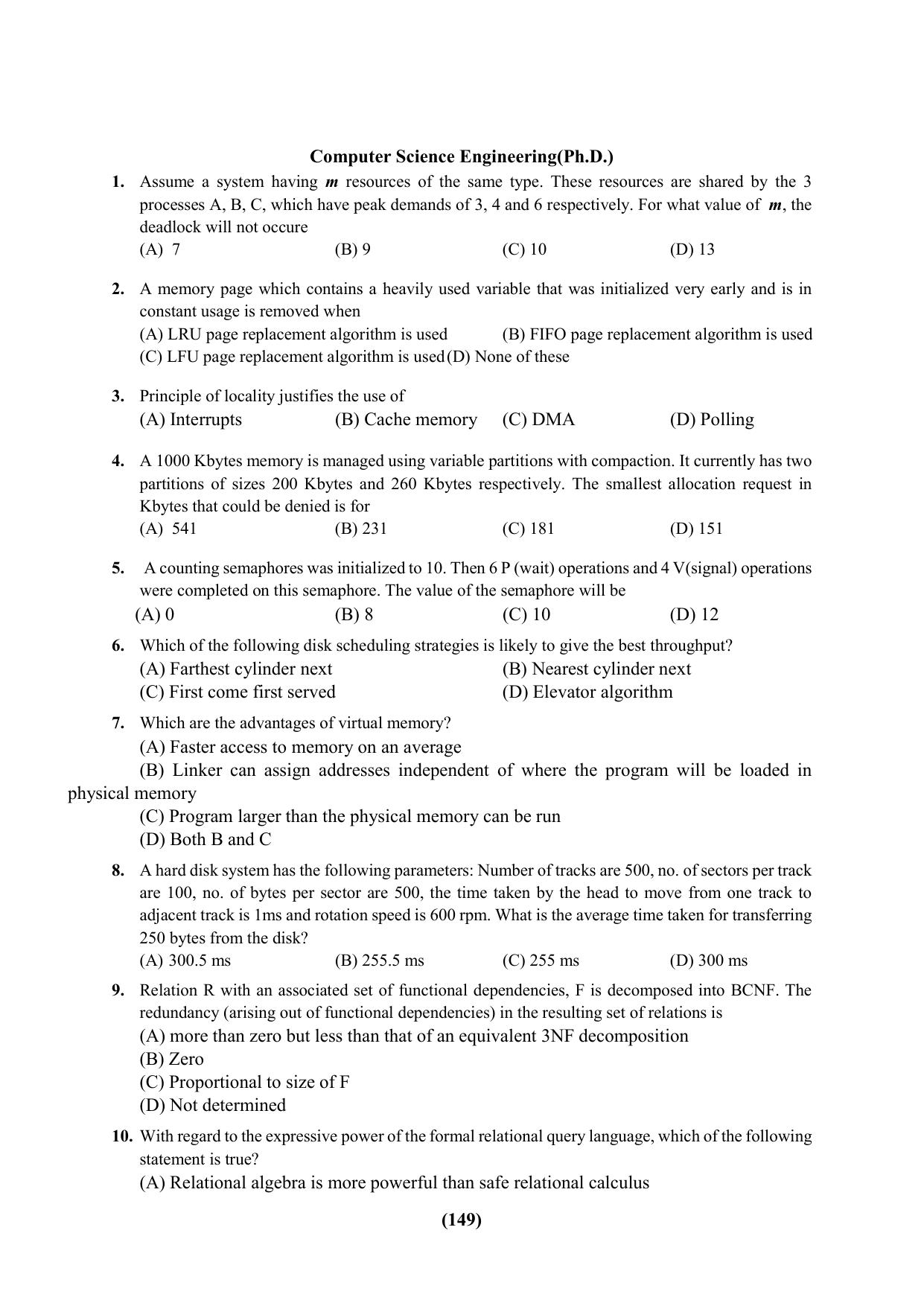 PU Ph.D Entrance Test 2024 Question Paper - Page 149
