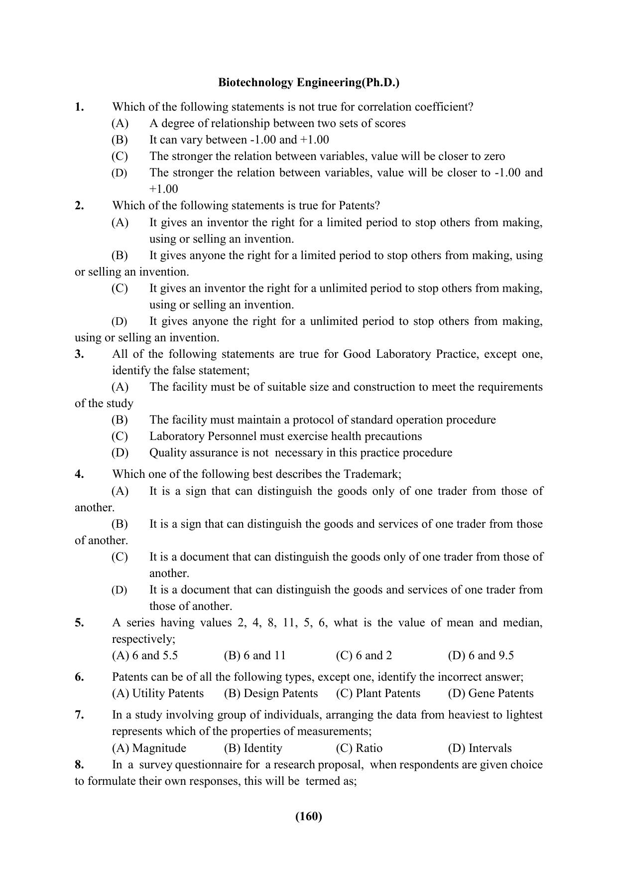 PU Ph.D Entrance Test 2024 Question Paper - Page 160