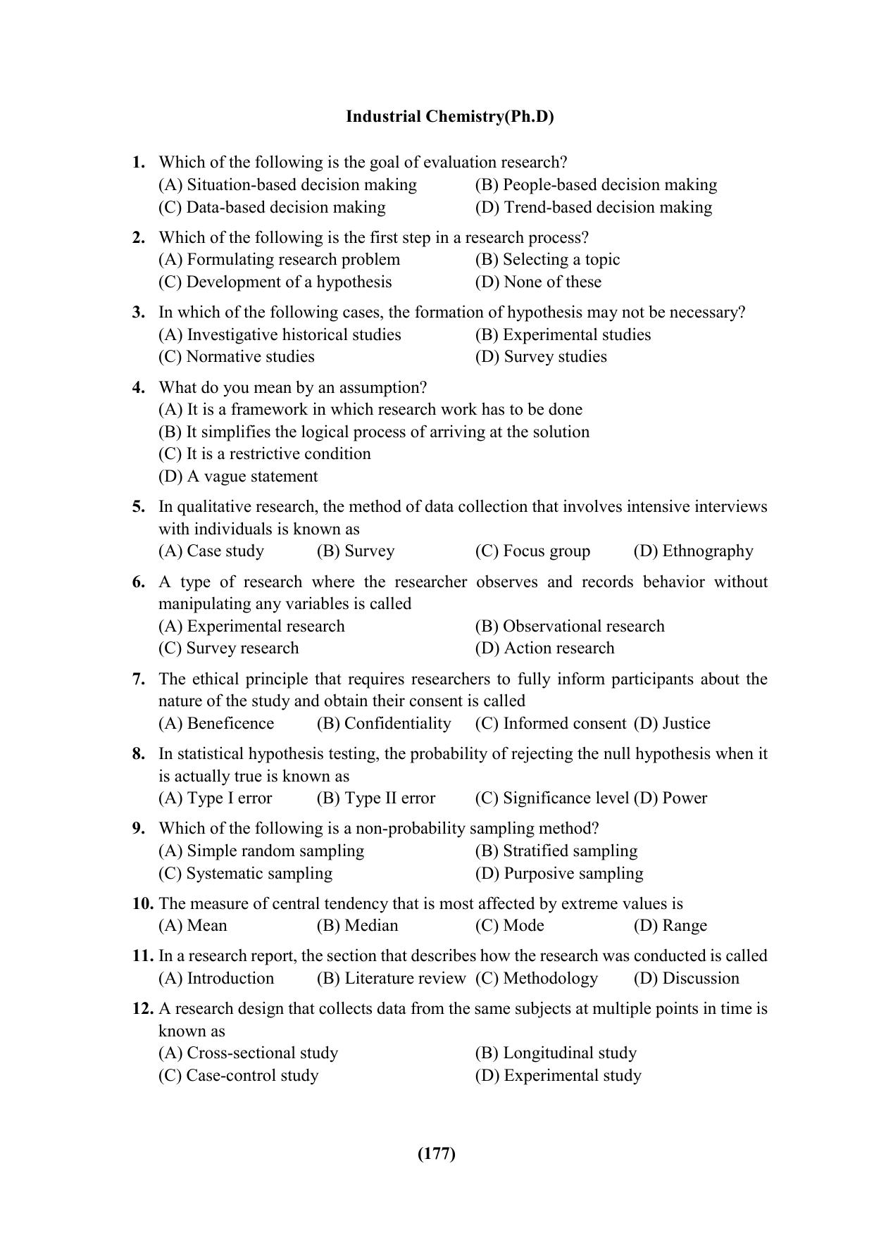 PU Ph.D Entrance Test 2024 Question Paper - Page 177