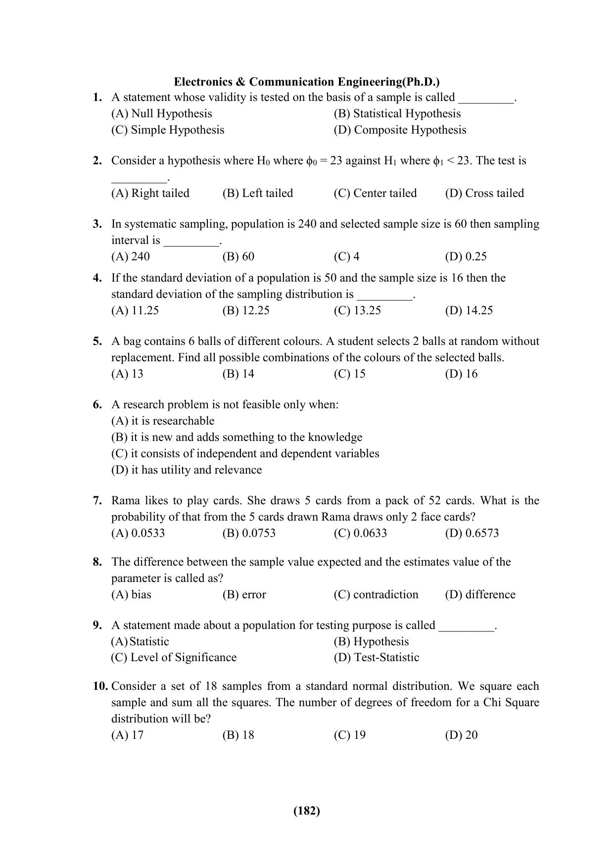 PU Ph.D Entrance Test 2024 Question Paper - Page 182