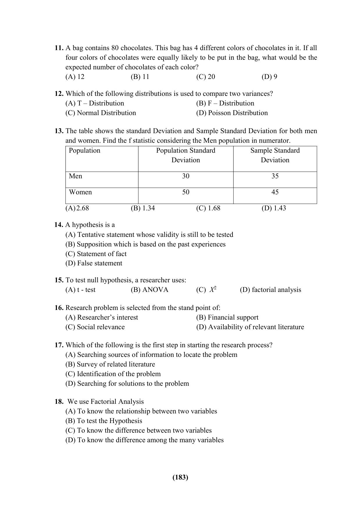 PU Ph.D Entrance Test 2024 Question Paper - Page 183