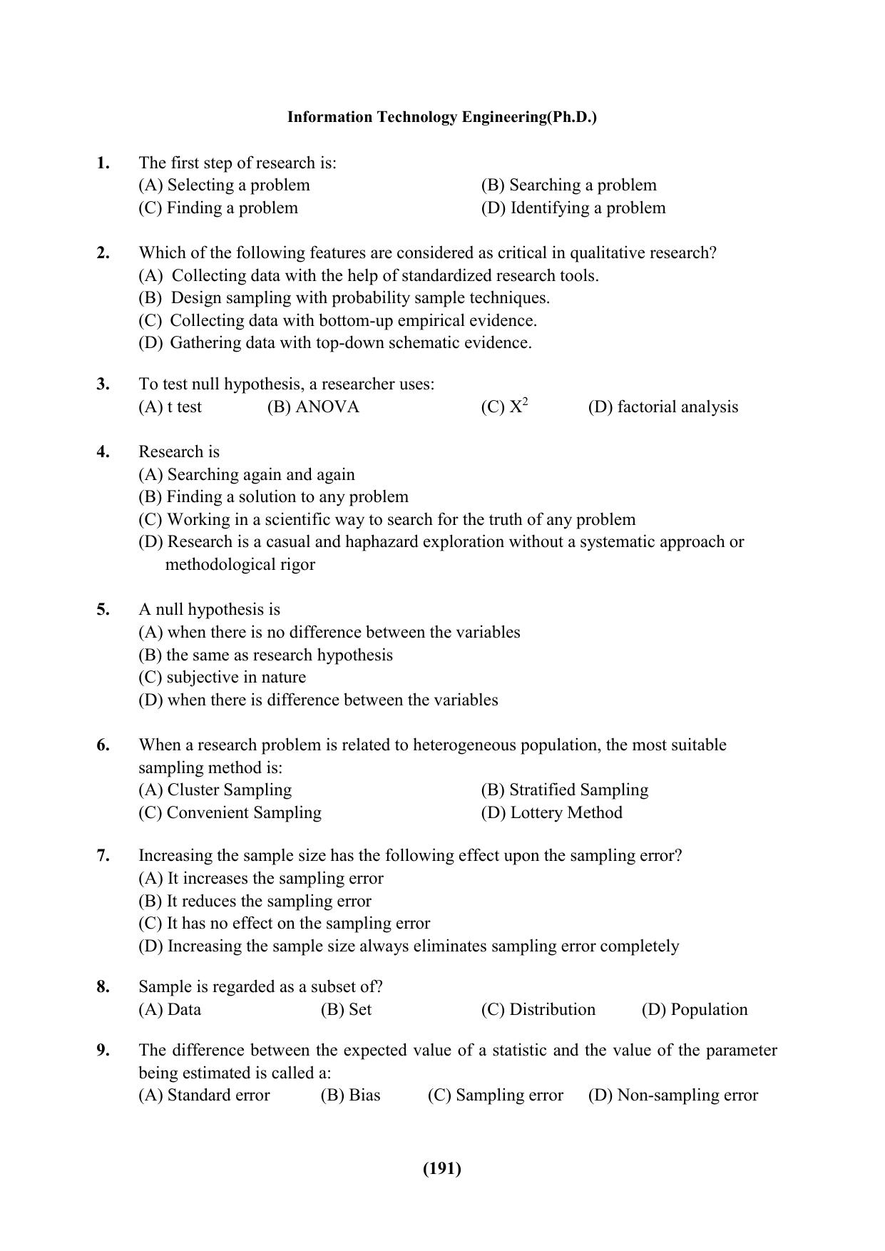 PU Ph.D Entrance Test 2024 Question Paper - Page 191