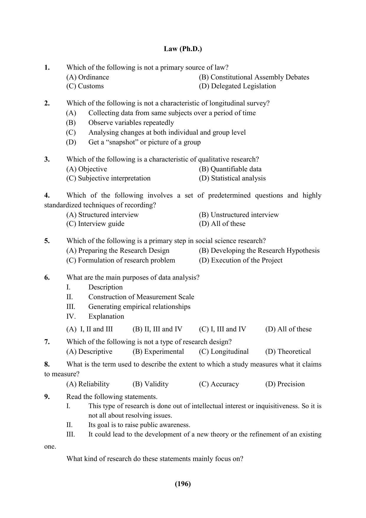 PU Ph.D Entrance Test 2024 Question Paper - Page 196