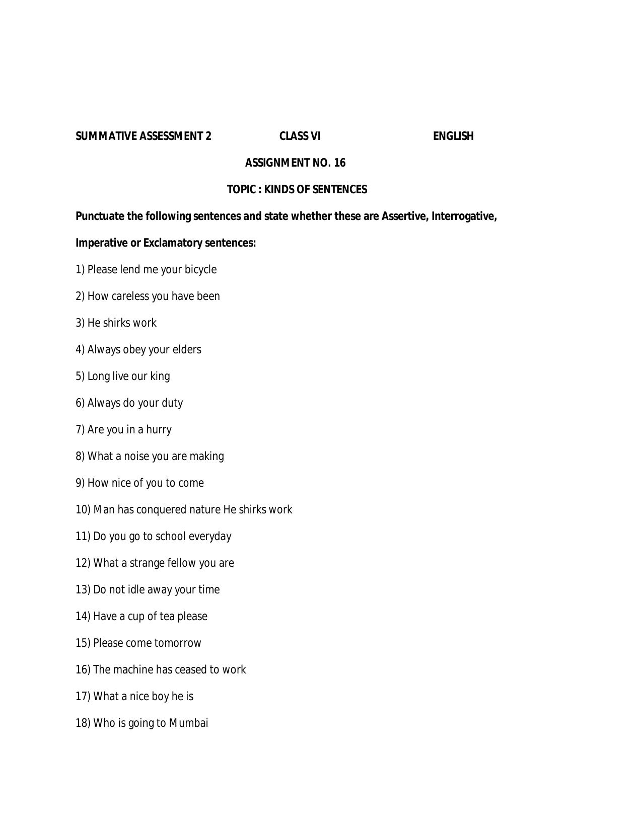 CBSE Worksheets for Class 6 English Practice Assignment 11 - Page 1