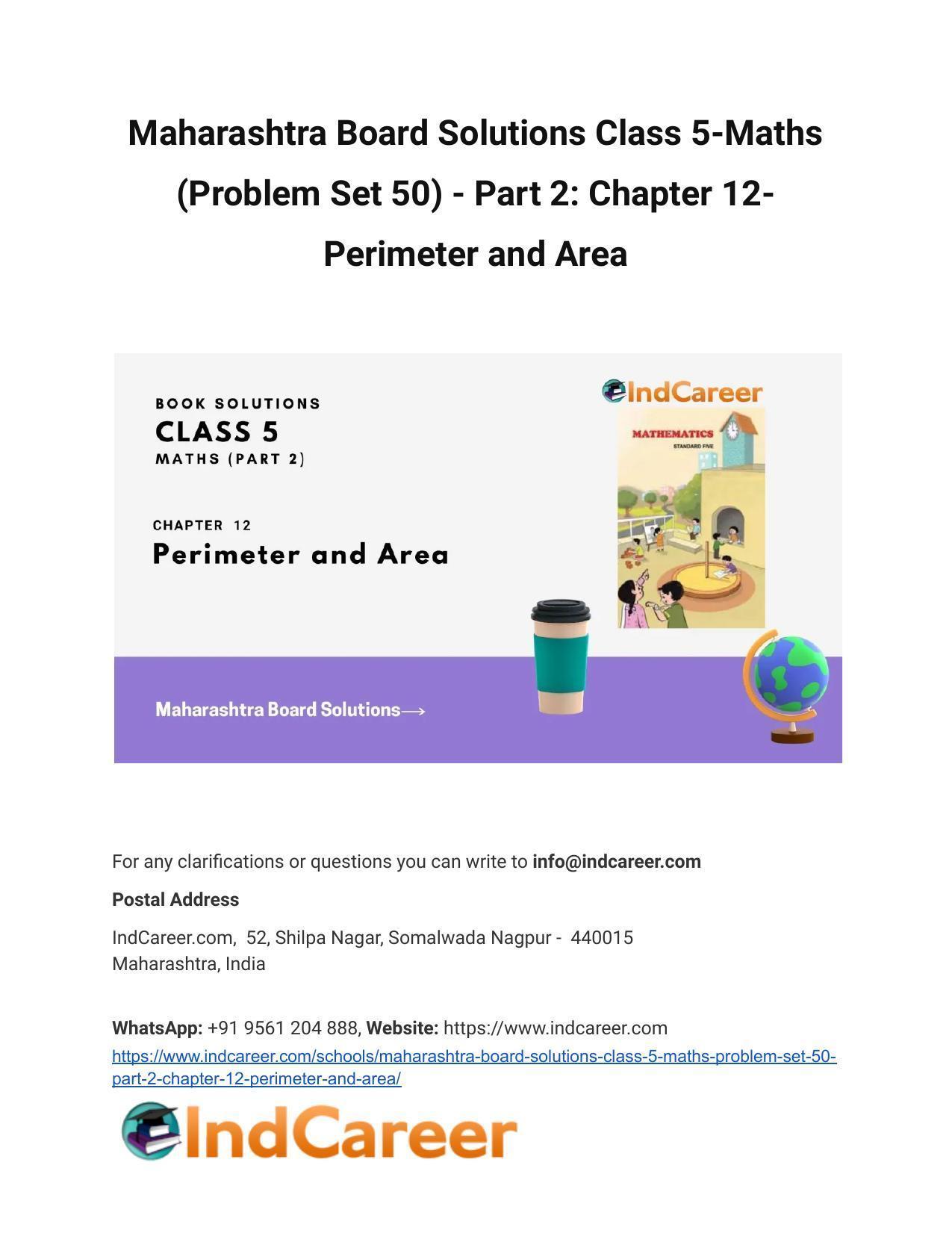Maharashtra Board Solutions Class 5-Maths (Problem Set 50) - Part 2: Chapter 12- Perimeter and Area - Page 1