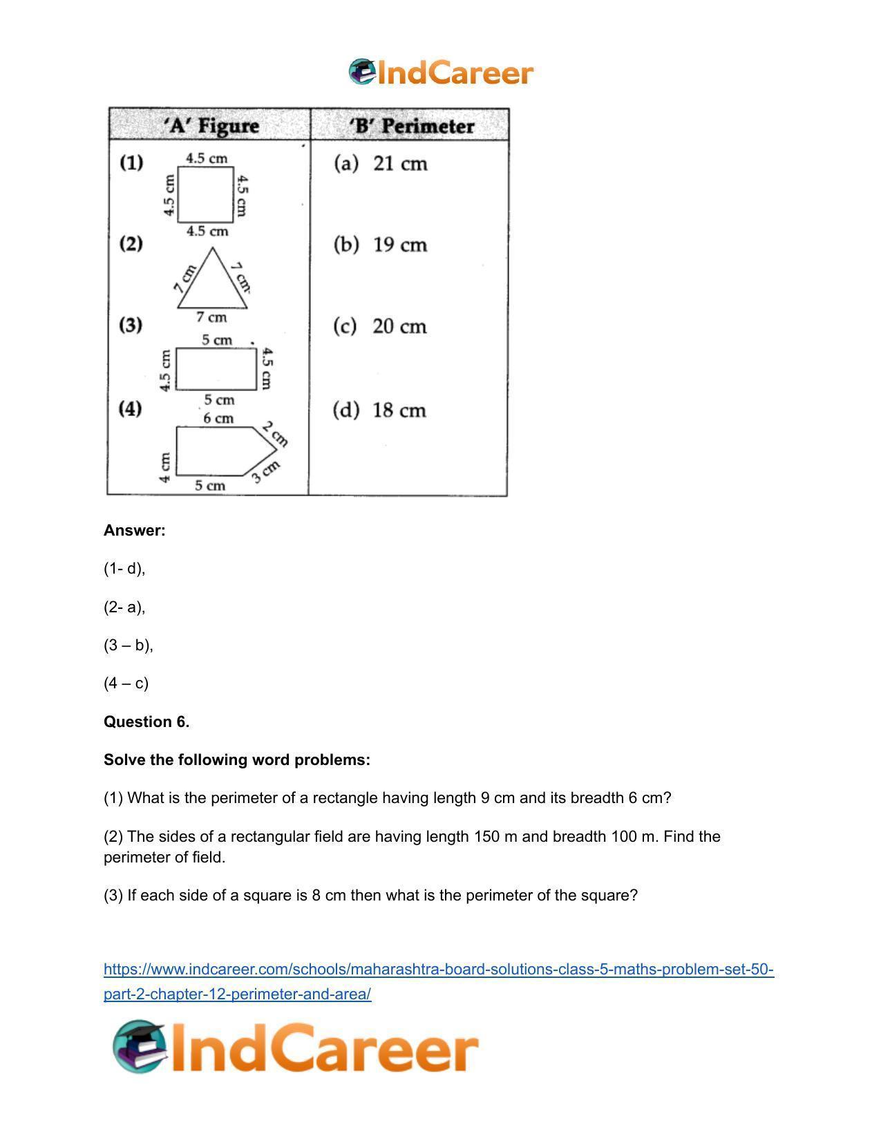 Maharashtra Board Solutions Class 5-Maths (Problem Set 50) - Part 2: Chapter 12- Perimeter and Area - Page 11