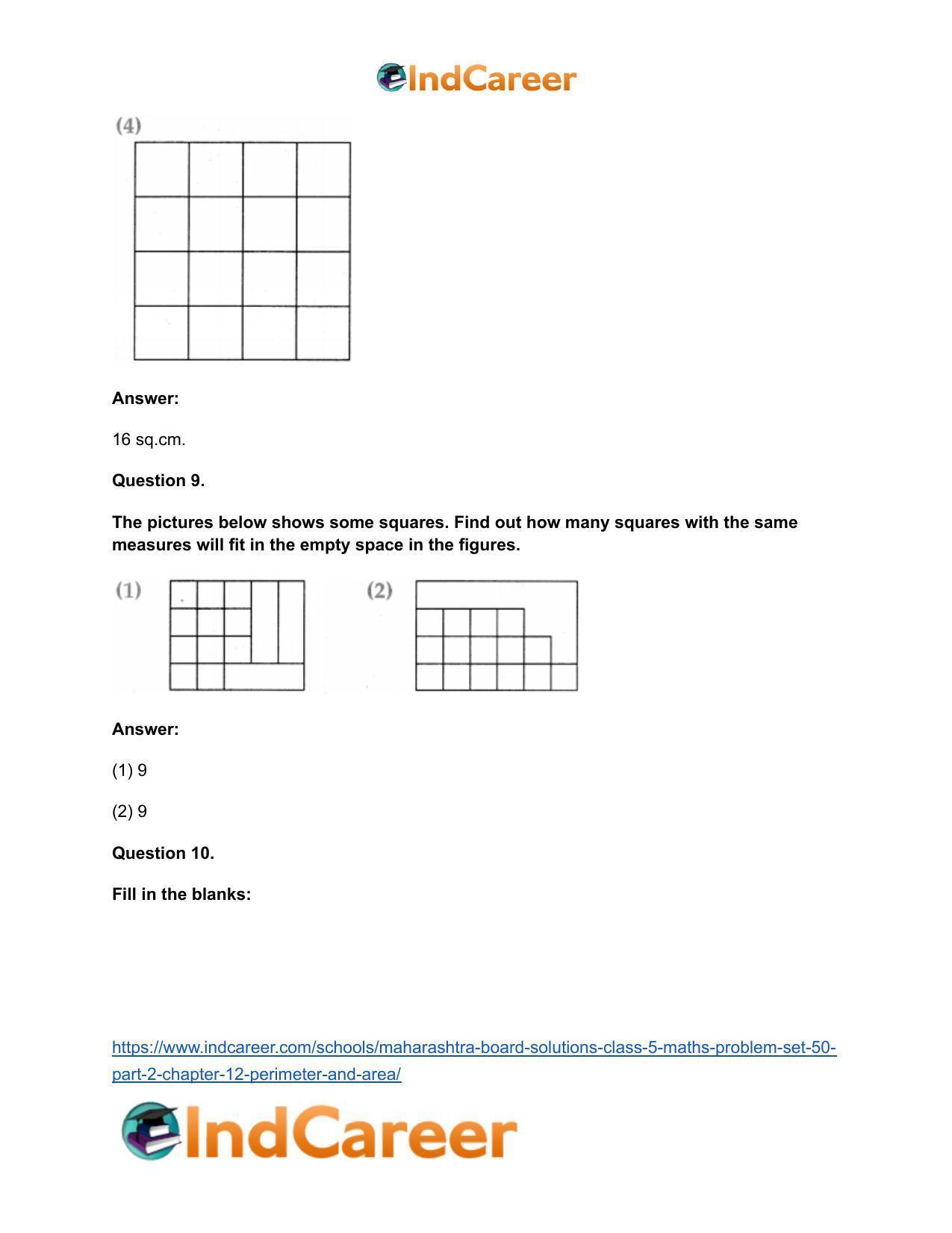Maharashtra Board Solutions Class 5-Maths (Problem Set 50) - Part 2: Chapter 12- Perimeter and Area - Page 16