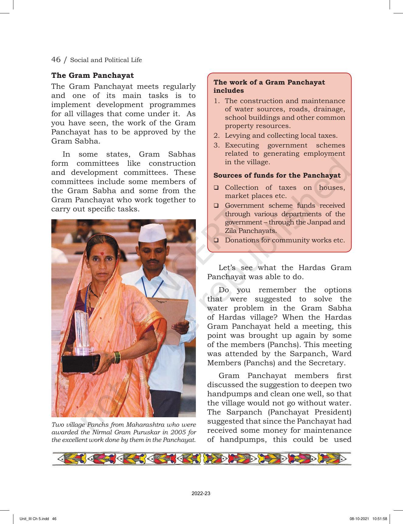 NCERT Book for Class 6 Social Science(Political Science) : Chapter 5-Panchayati Raj - Page 6