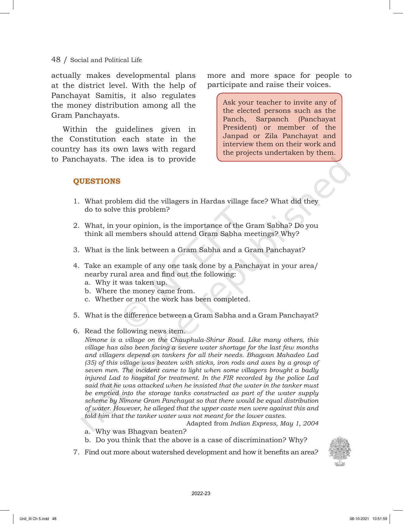 NCERT Book for Class 6 Social Science(Political Science) : Chapter 5-Panchayati Raj - Page 8