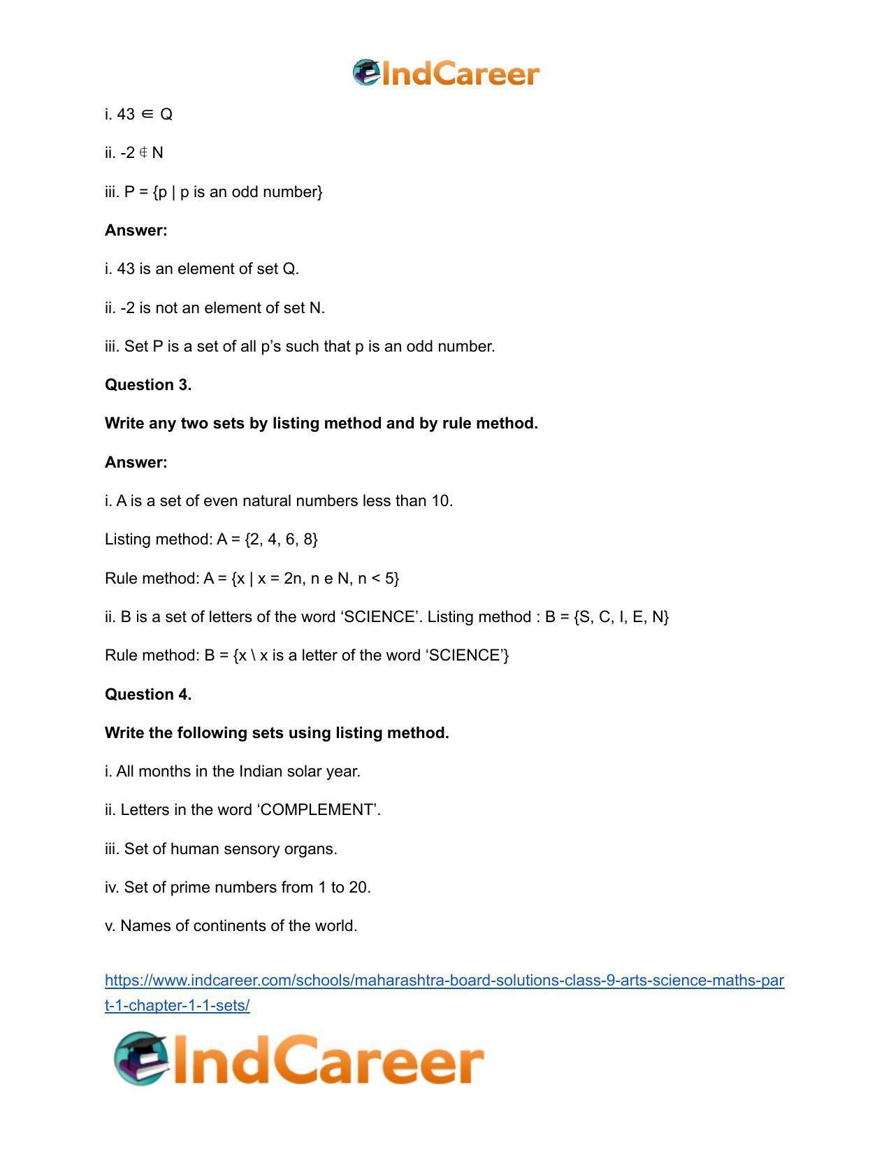 Maharashtra Board Solutions Class 9-Maths (Part 1): Chapter 1.1- Sets - Page 3