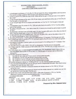 CBSE Worksheets for Class 8 Mathematics Compairing Quantities Assignment 1
