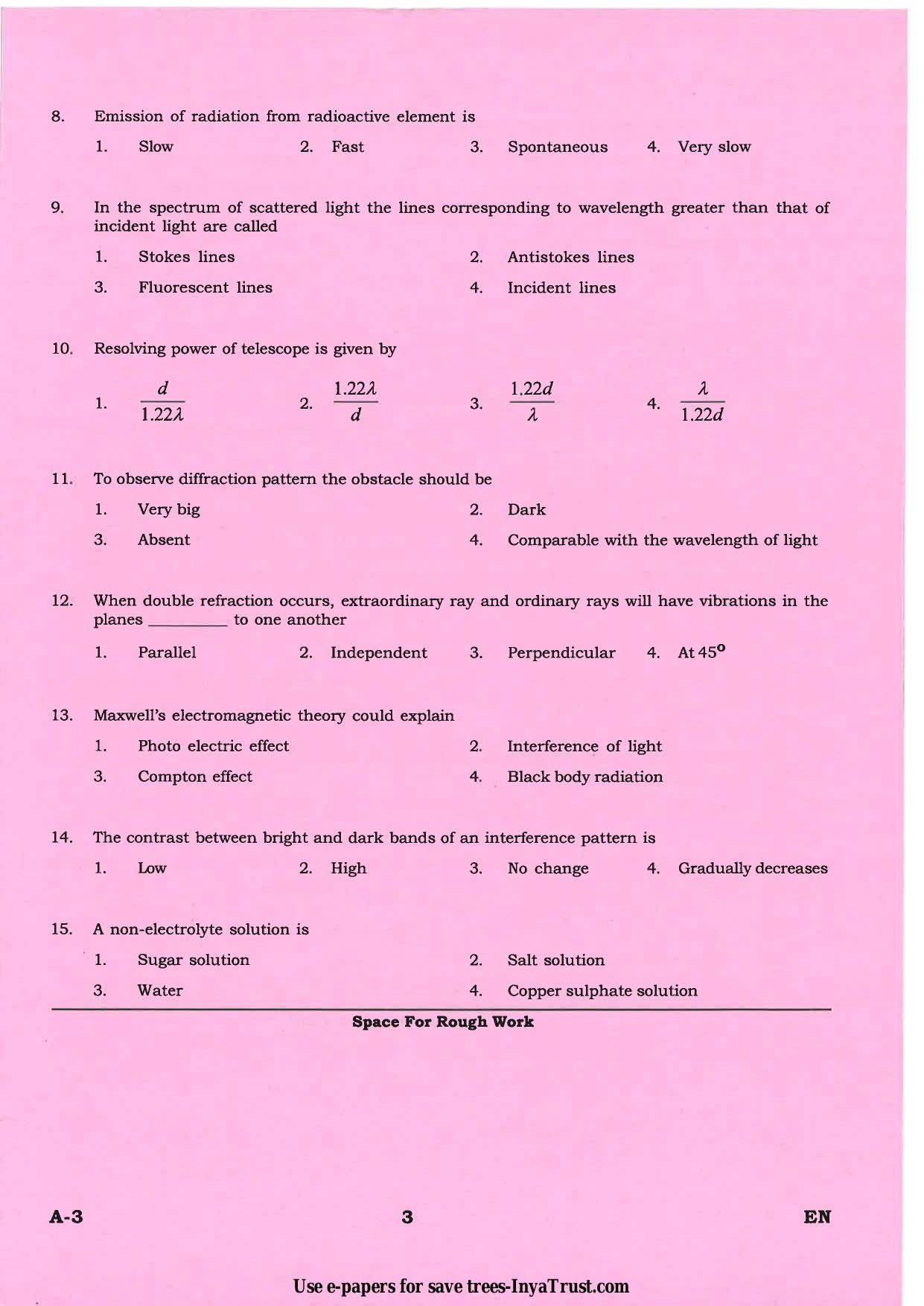 Karnataka Diploma CET- 2015 Environmental Engg. / Public Health Engg. / Water Tech / Health Sciences Question Paper - Page 3