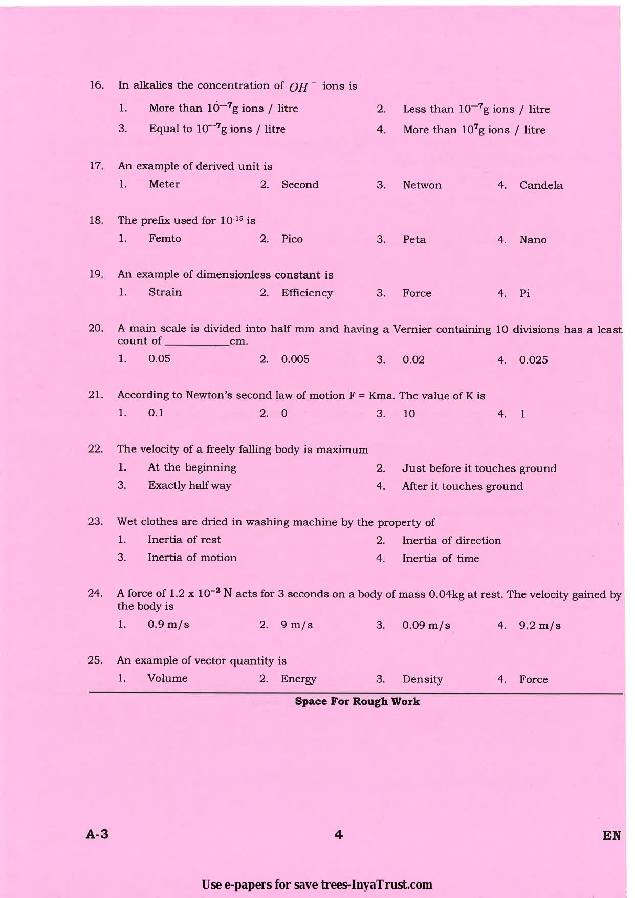 Karnataka Diploma CET- 2015 Environmental Engg. / Public Health Engg. / Water Tech / Health Sciences Question Paper - Page 4
