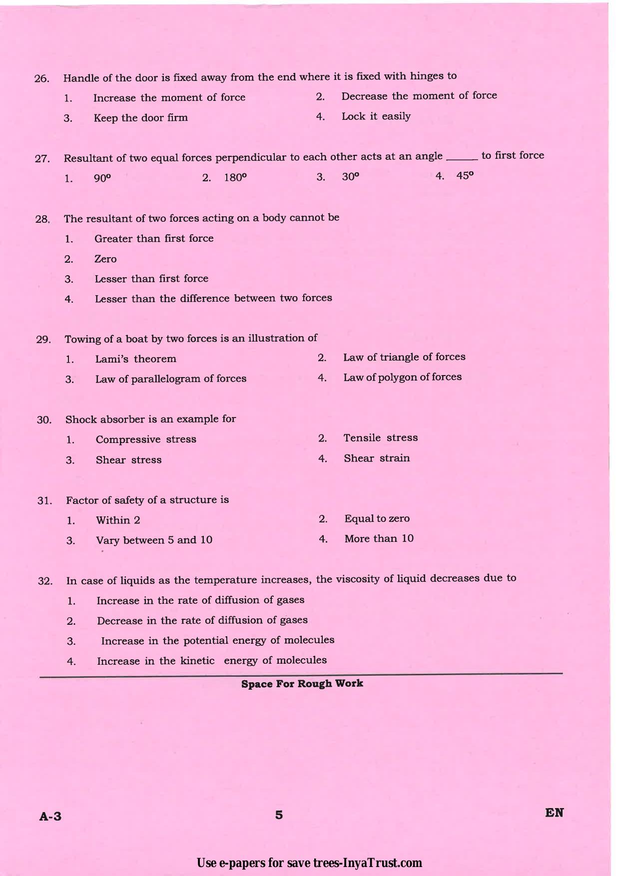 Karnataka Diploma CET- 2015 Environmental Engg. / Public Health Engg. / Water Tech / Health Sciences Question Paper - Page 5