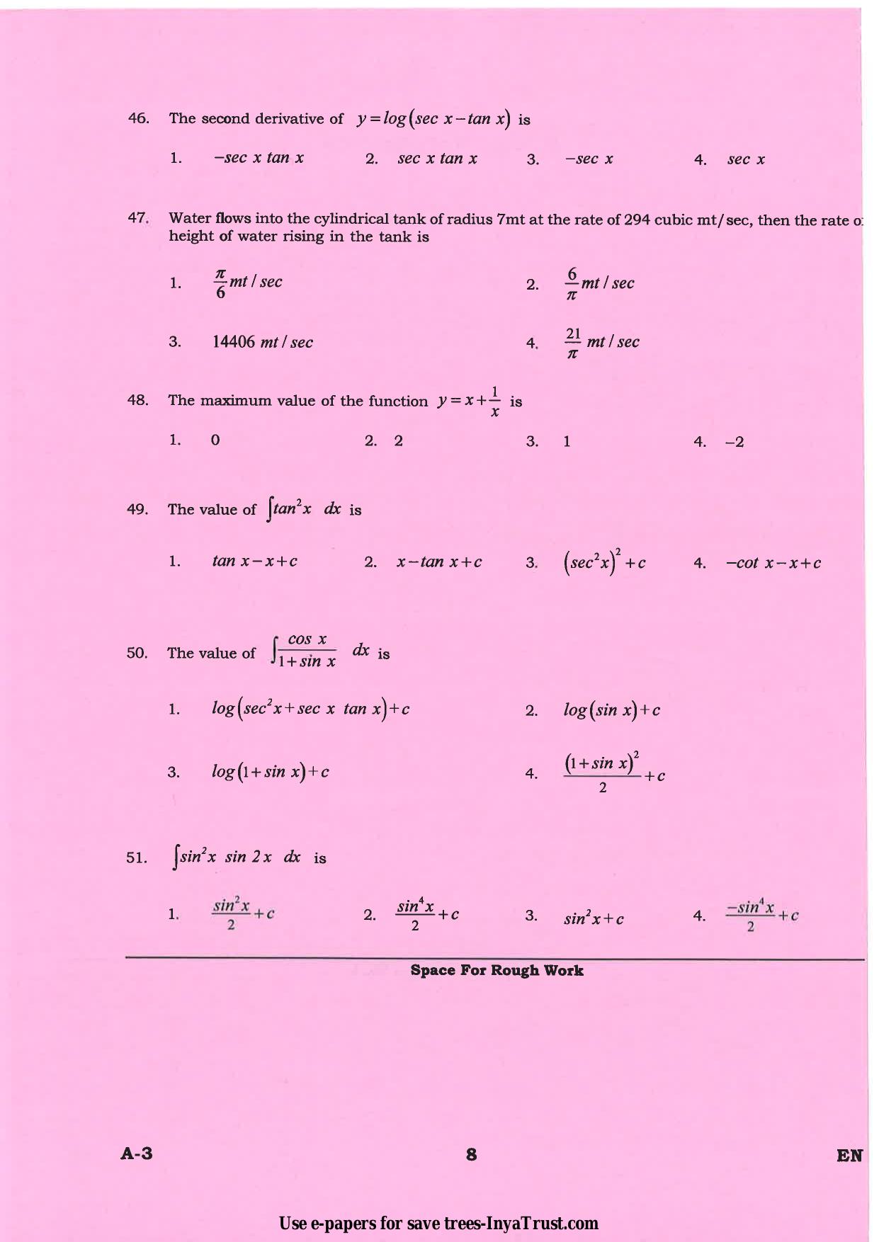 Karnataka Diploma CET- 2015 Environmental Engg. / Public Health Engg. / Water Tech / Health Sciences Question Paper - Page 8