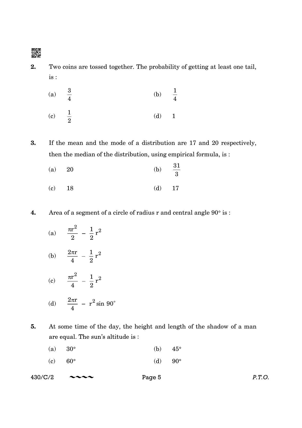 CBSE Class 10 430-2 Maths Basic 2023 (Compartment) Question Paper - Page 5