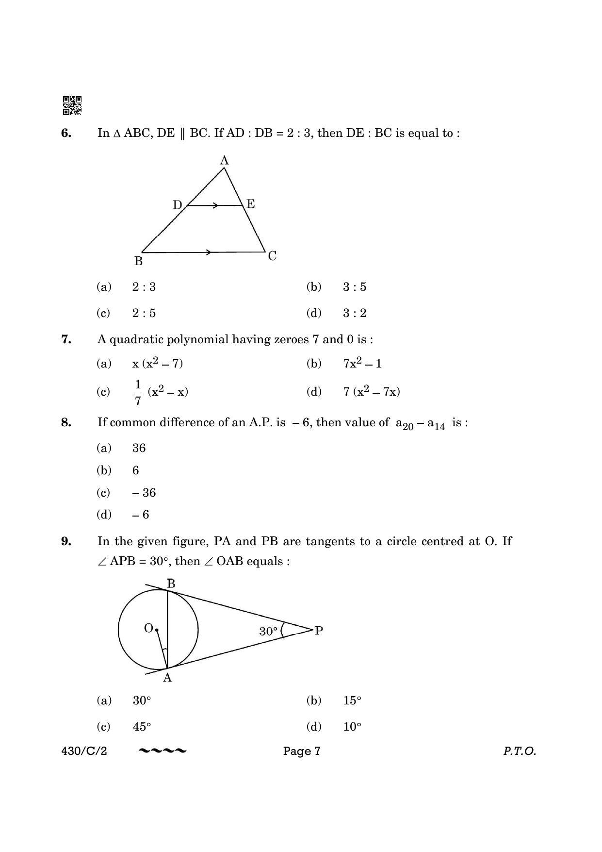 CBSE Class 10 430-2 Maths Basic 2023 (Compartment) Question Paper - Page 7