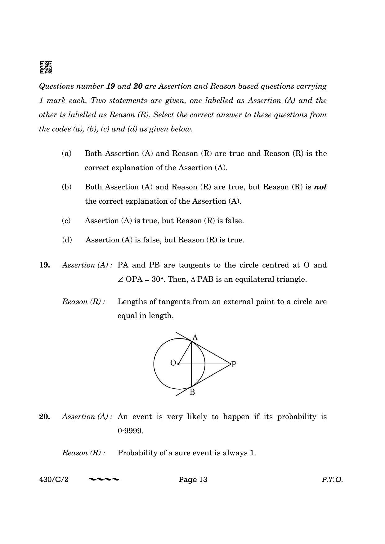 CBSE Class 10 430-2 Maths Basic 2023 (Compartment) Question Paper - Page 13