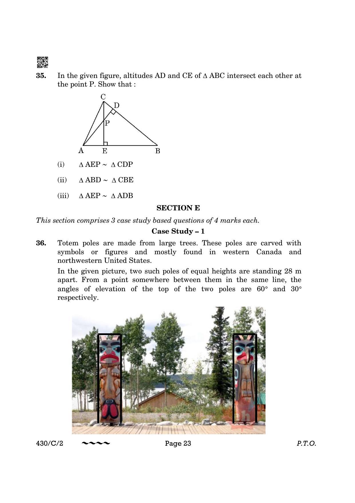 CBSE Class 10 430-2 Maths Basic 2023 (Compartment) Question Paper - Page 23