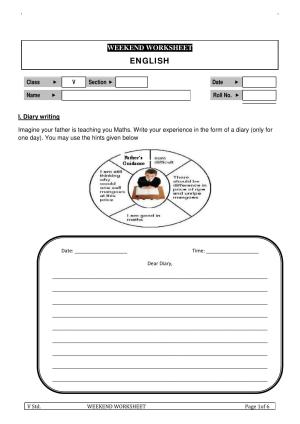 Worksheet for Class 5 English Diary Writing Assignment