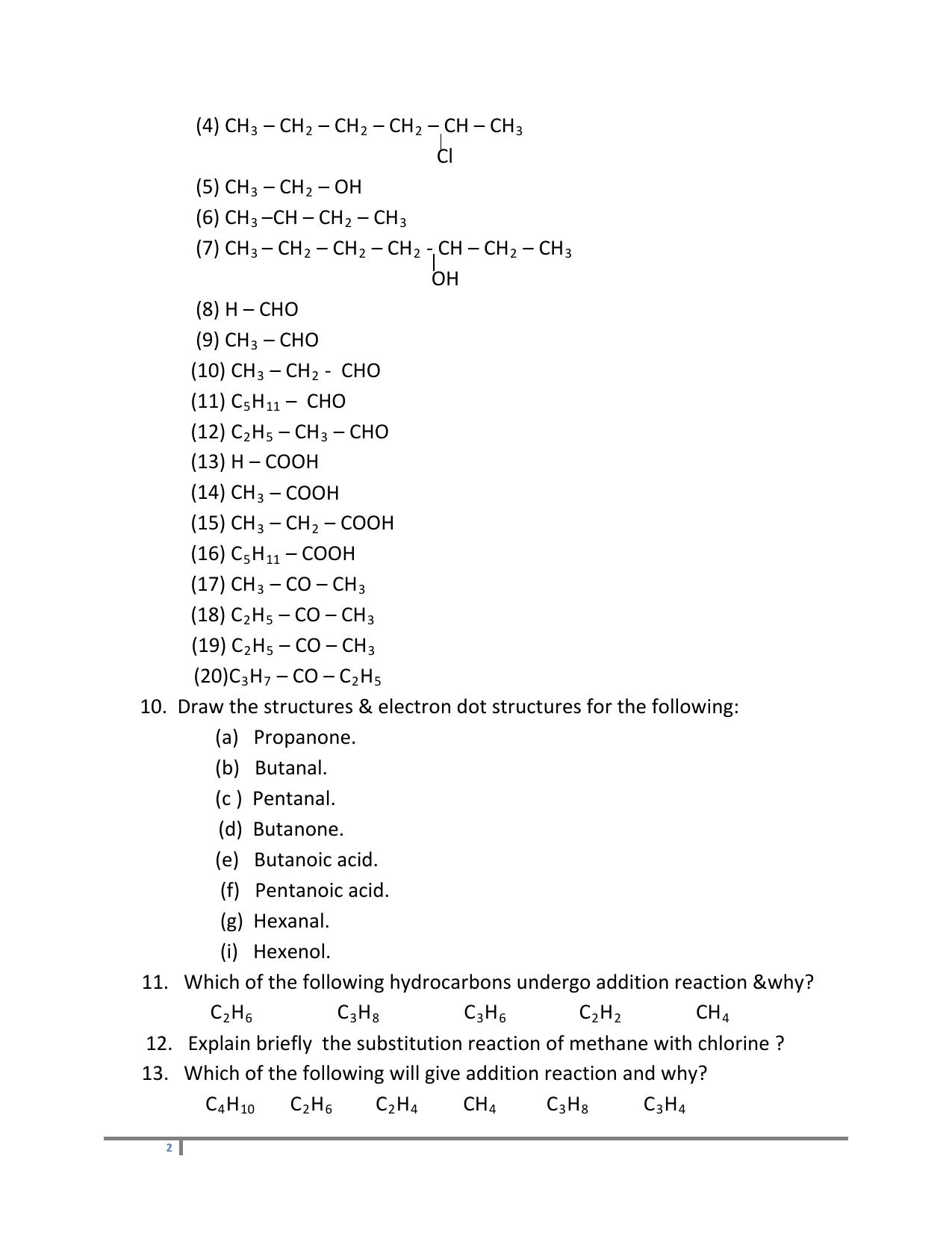 CBSE Worksheets for Class 10 Chemistry Carbon And Its Compound Assignment - Page 2