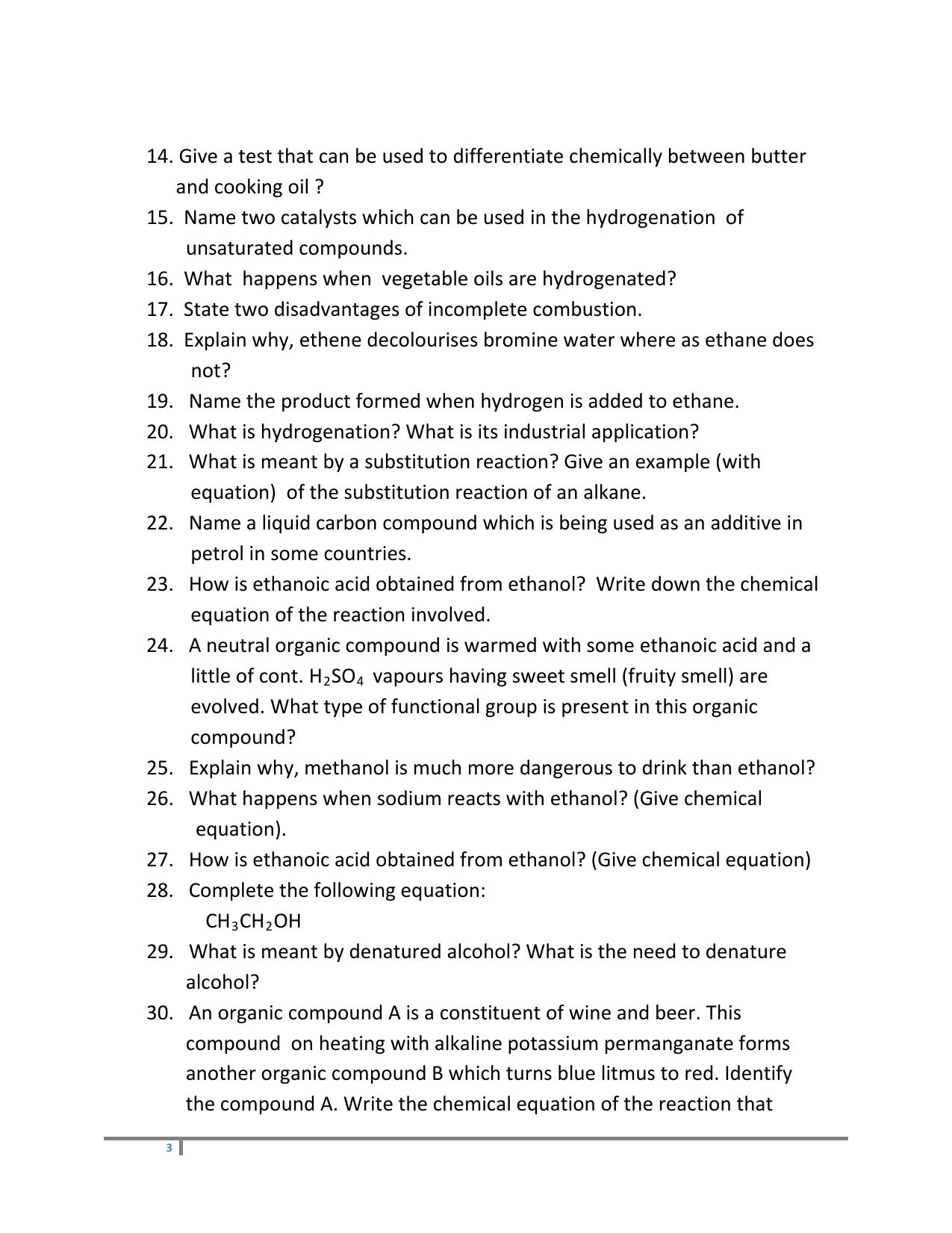 CBSE Worksheets for Class 10 Chemistry Carbon And Its Compound Assignment - Page 3