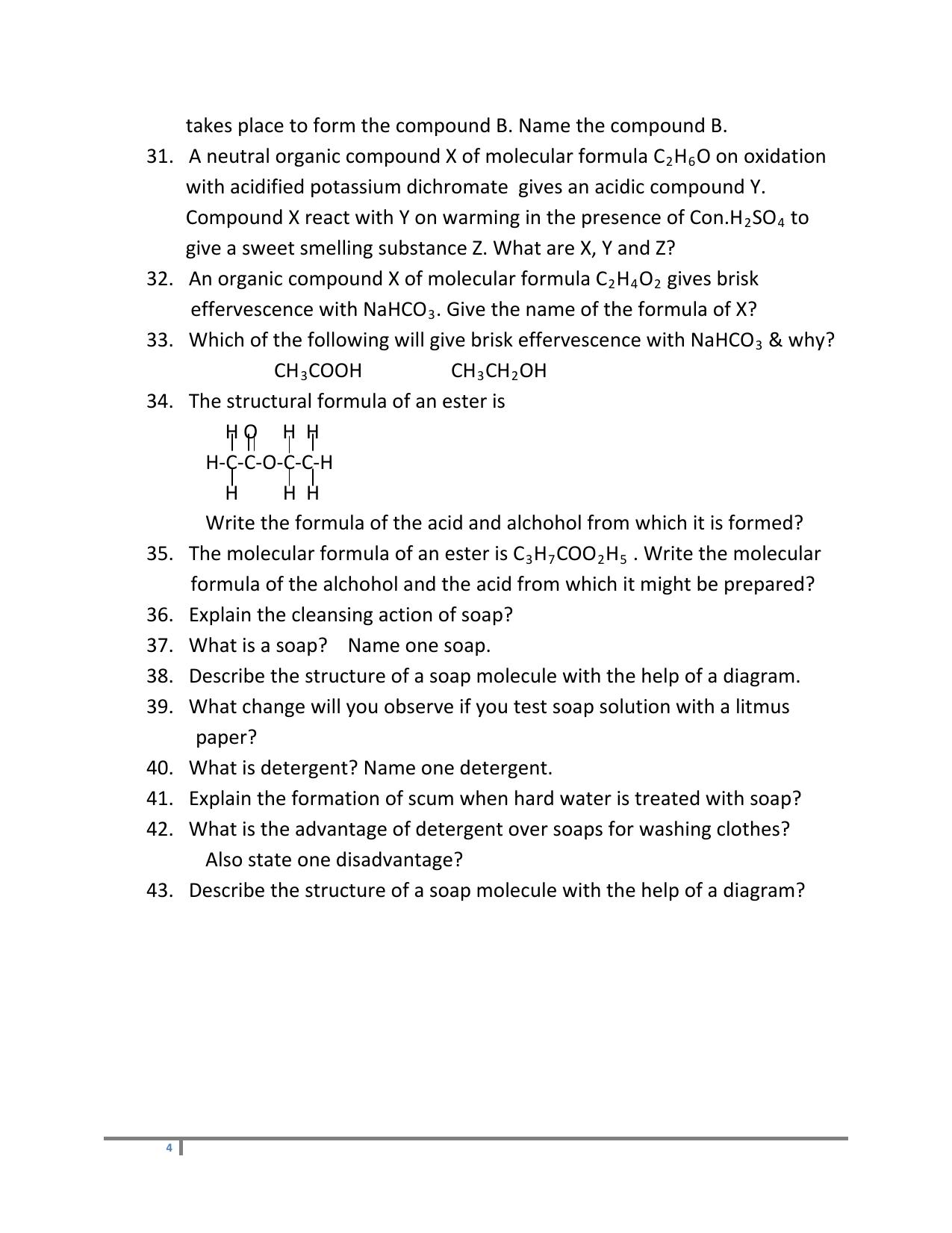CBSE Worksheets for Class 10 Chemistry Carbon And Its Compound Assignment - Page 4