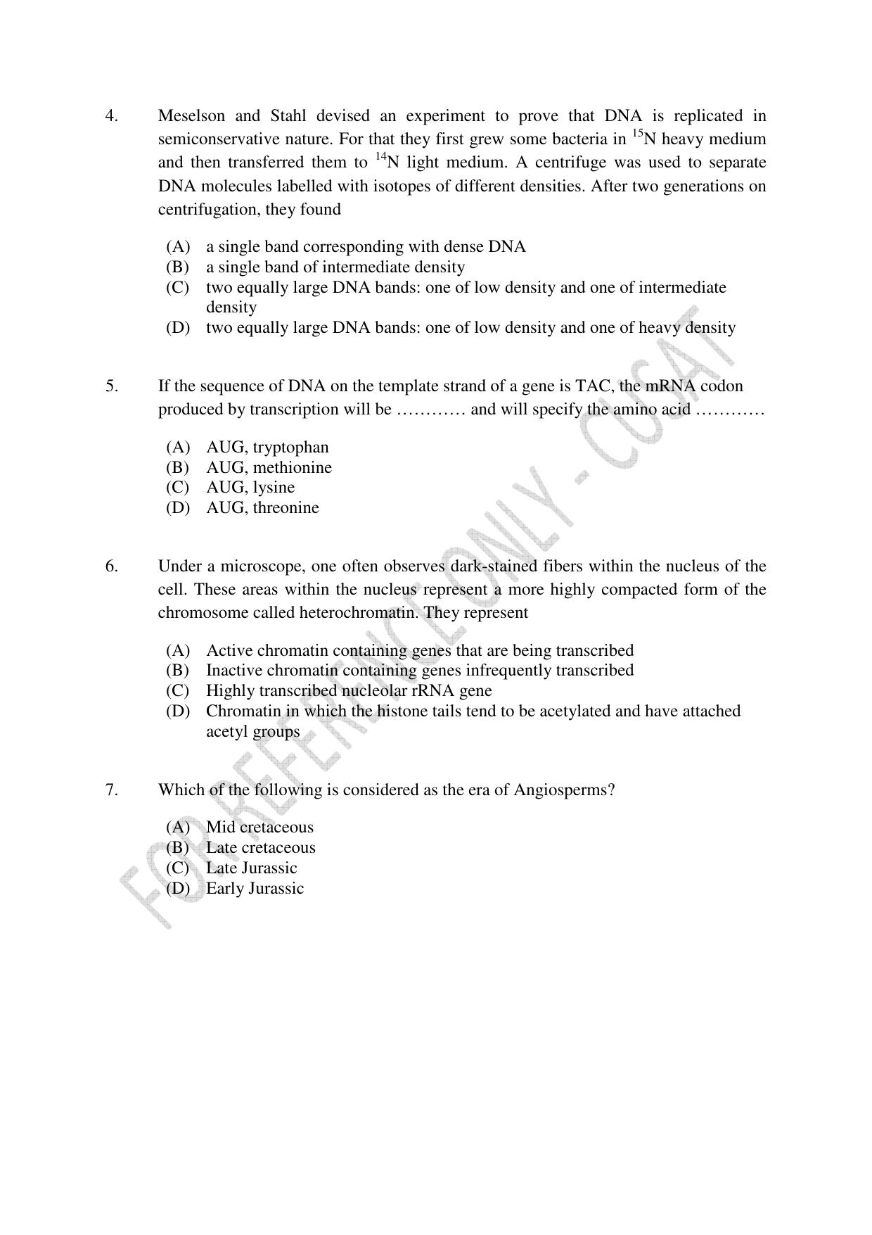 CUSAT CAT 2023 BIOLOGY UG SHIFT I Question Paper - Page 2