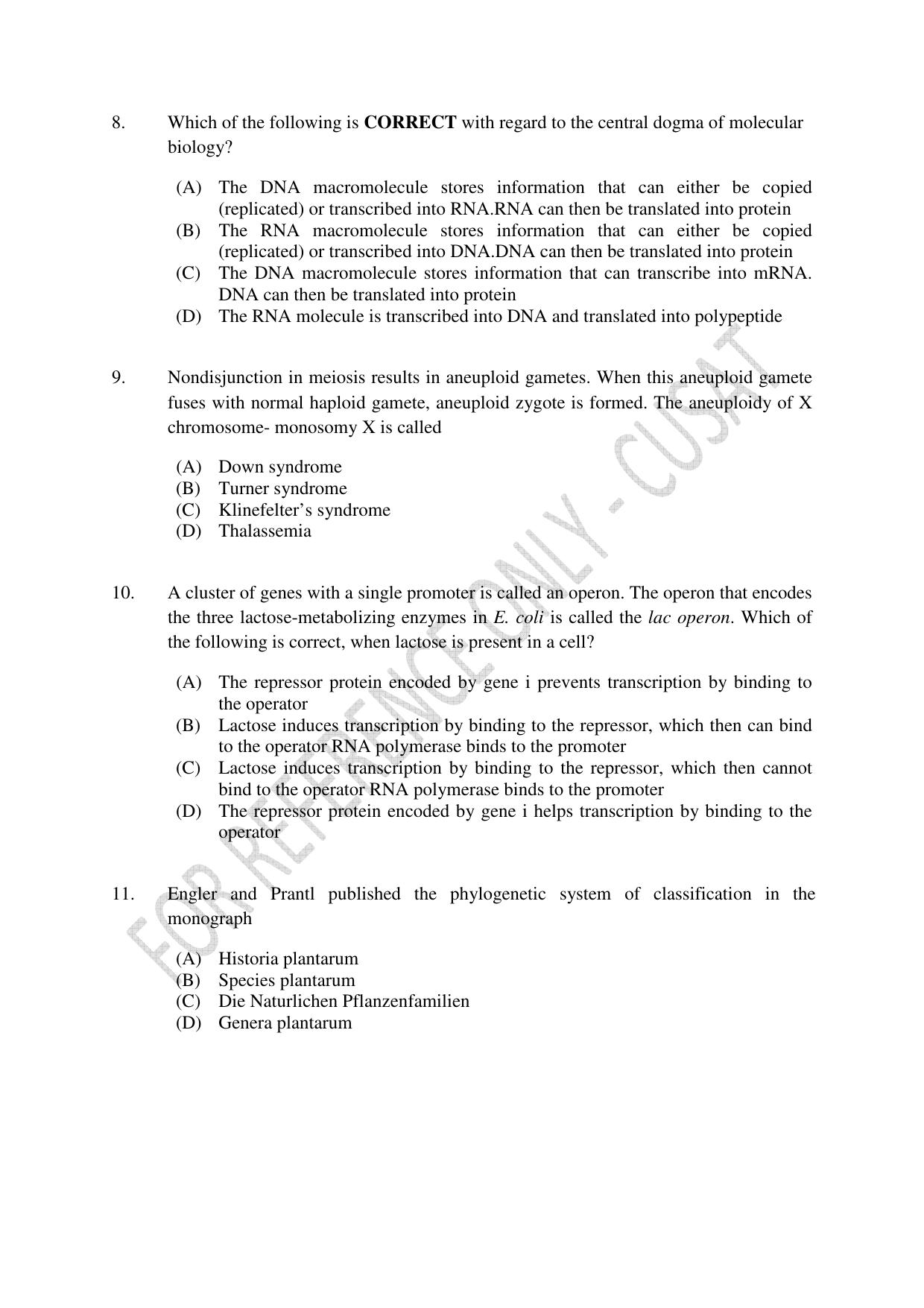 CUSAT CAT 2023 BIOLOGY UG SHIFT I Question Paper - Page 3