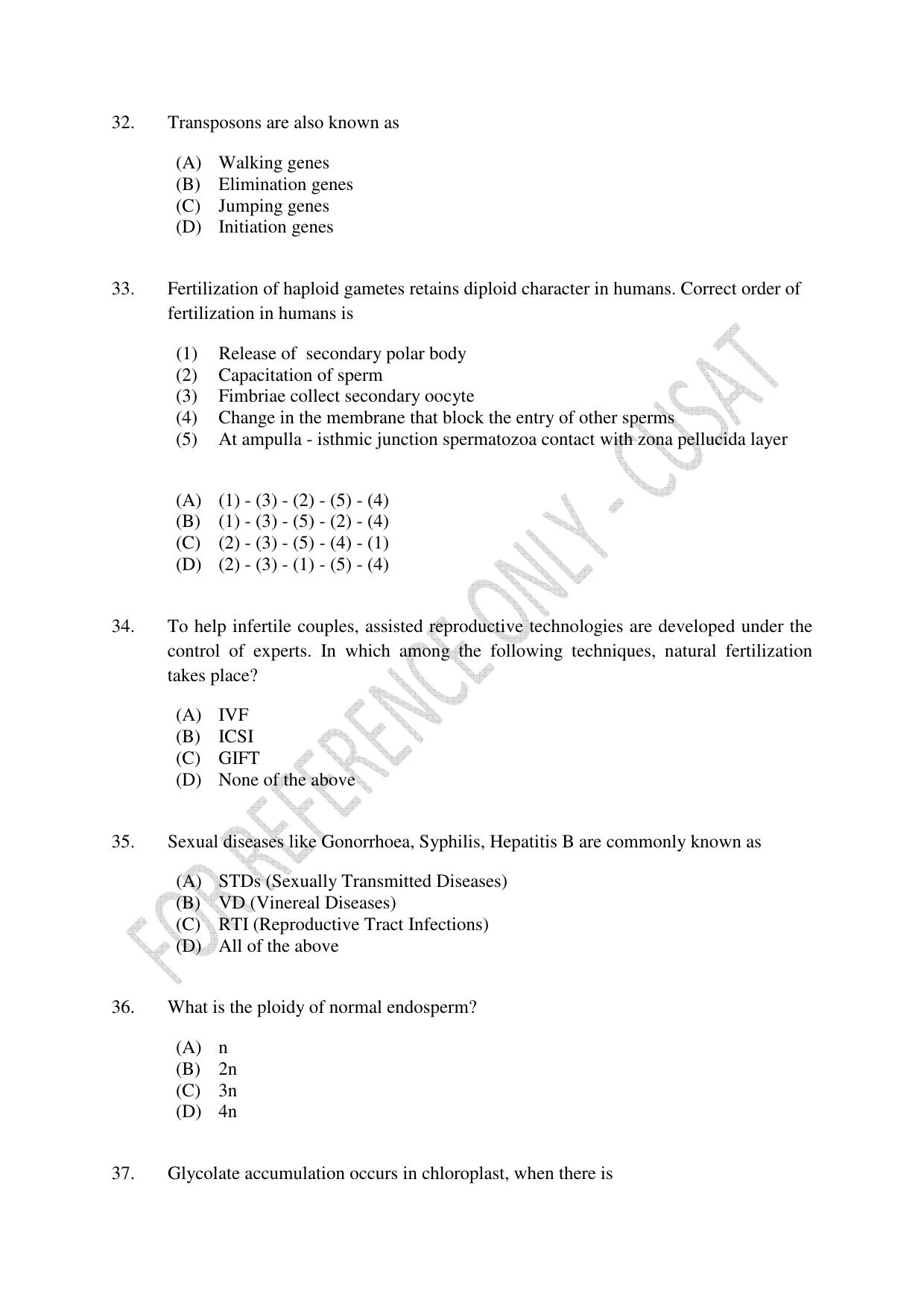 CUSAT CAT 2023 BIOLOGY UG SHIFT I Question Paper - Page 9