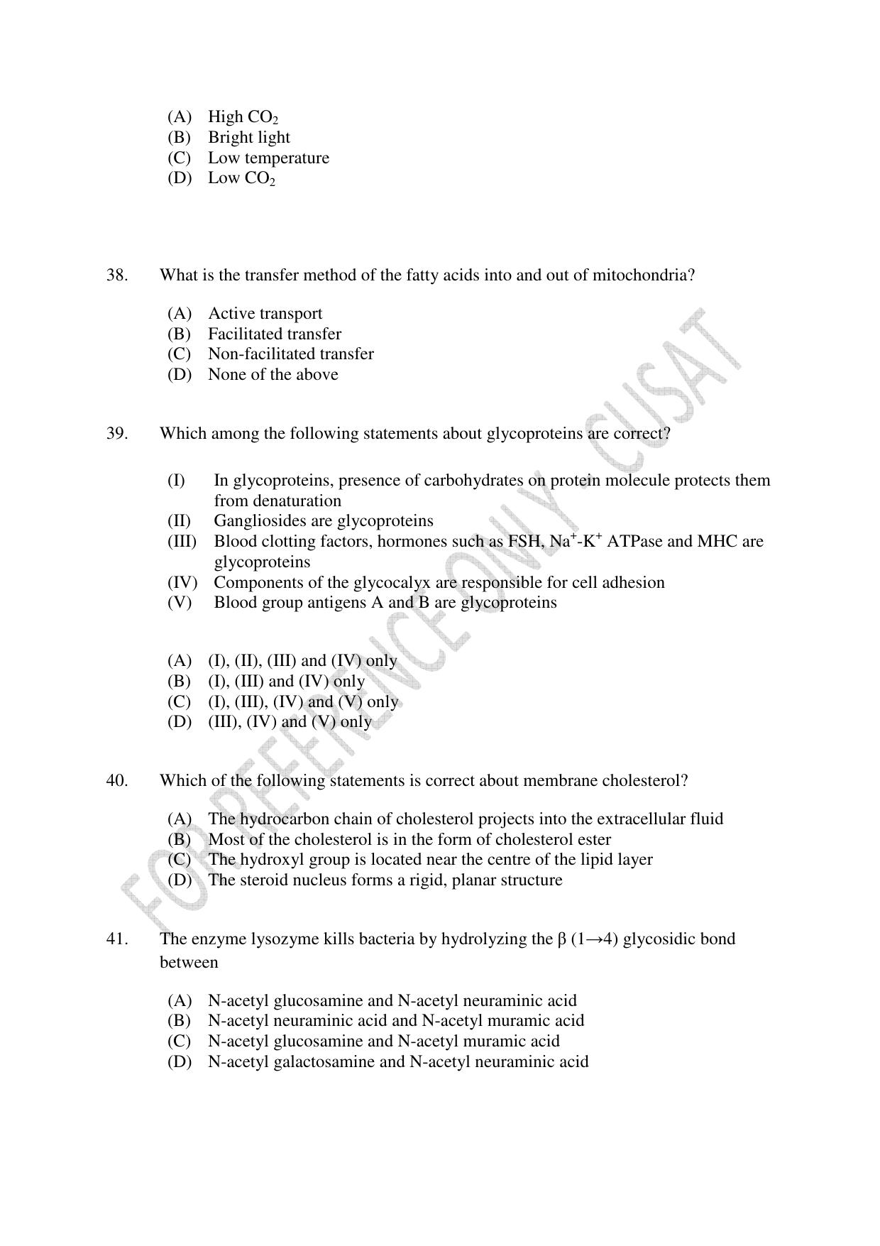CUSAT CAT 2023 BIOLOGY UG SHIFT I Question Paper - Page 10