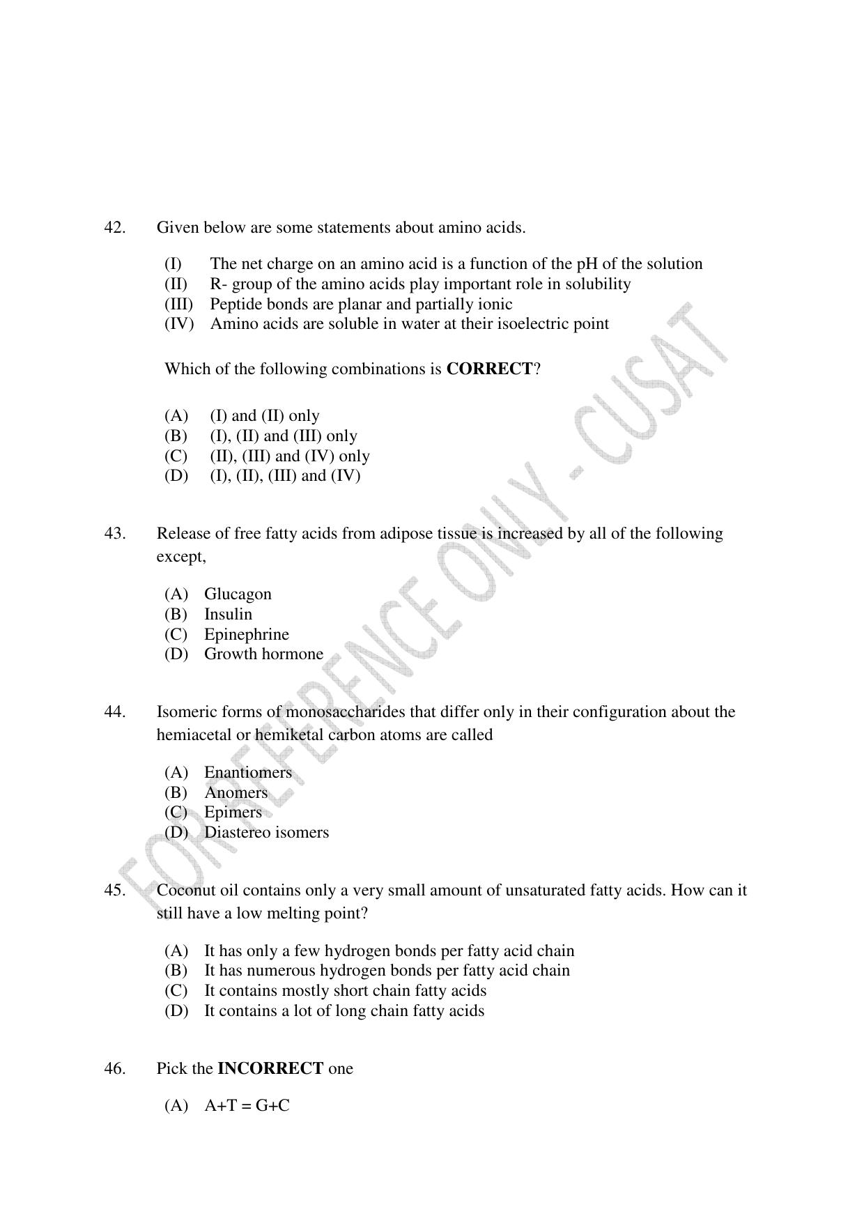 CUSAT CAT 2023 BIOLOGY UG SHIFT I Question Paper - Page 11