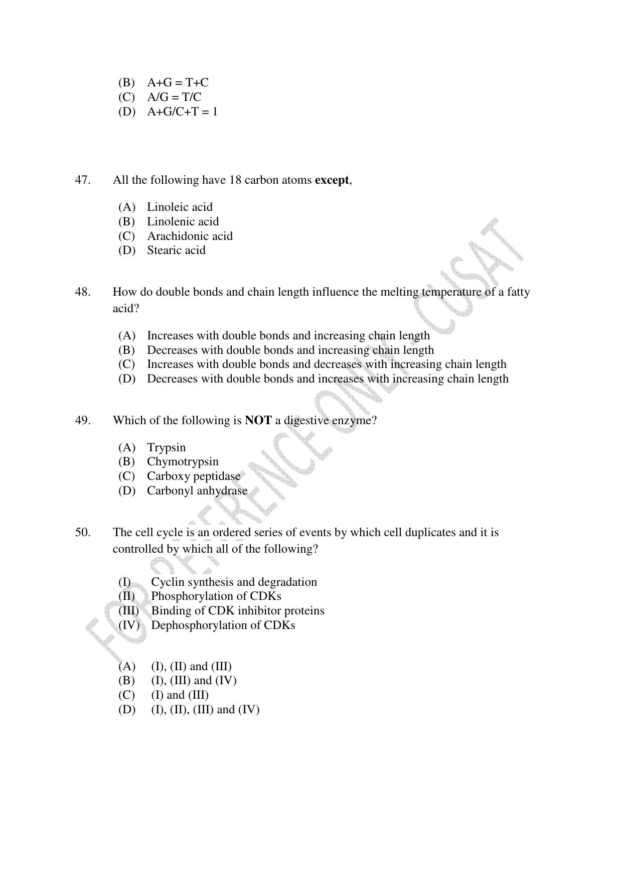 CUSAT CAT 2023 BIOLOGY UG SHIFT I Question Paper - Page 12