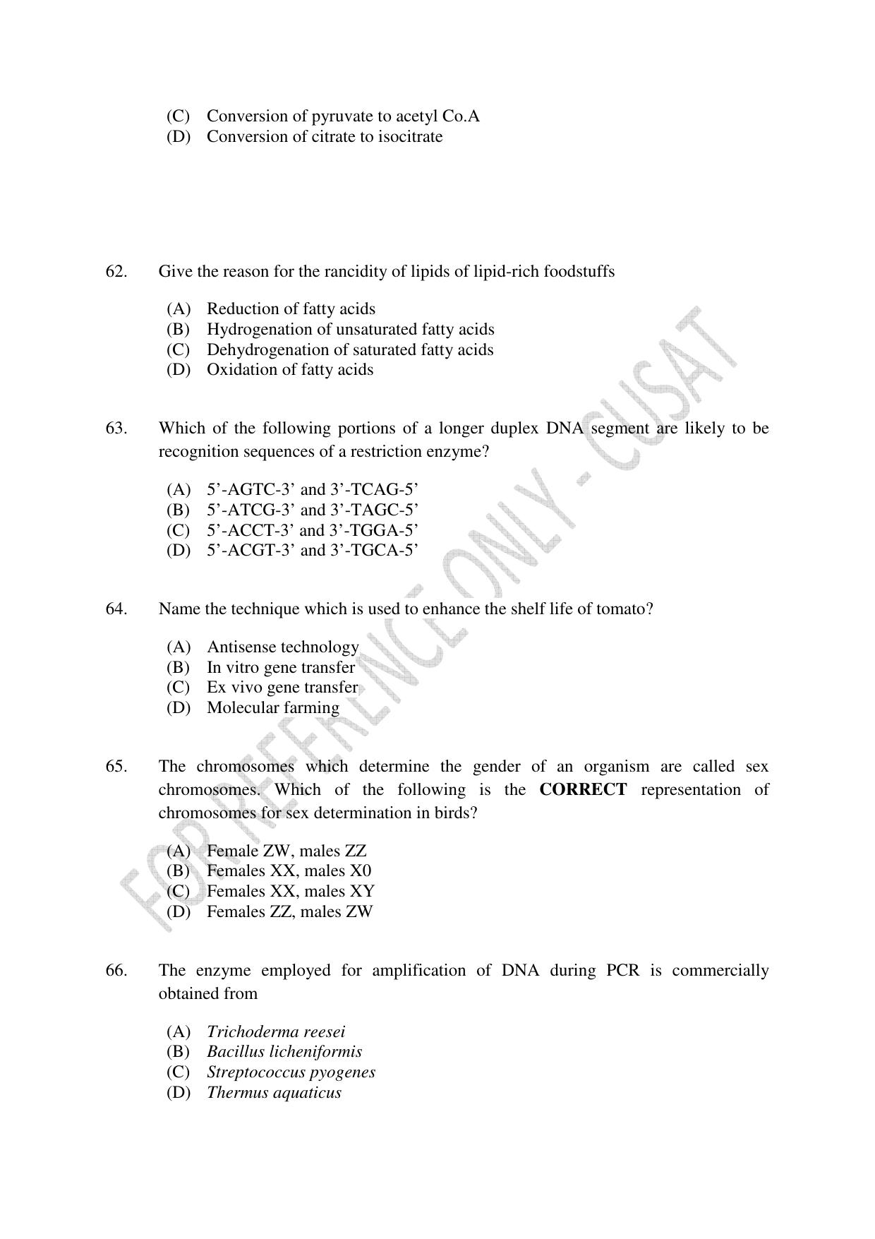 CUSAT CAT 2023 BIOLOGY UG SHIFT I Question Paper - Page 15