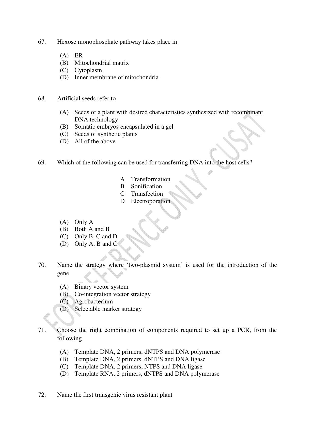 CUSAT CAT 2023 BIOLOGY UG SHIFT I Question Paper - Page 16