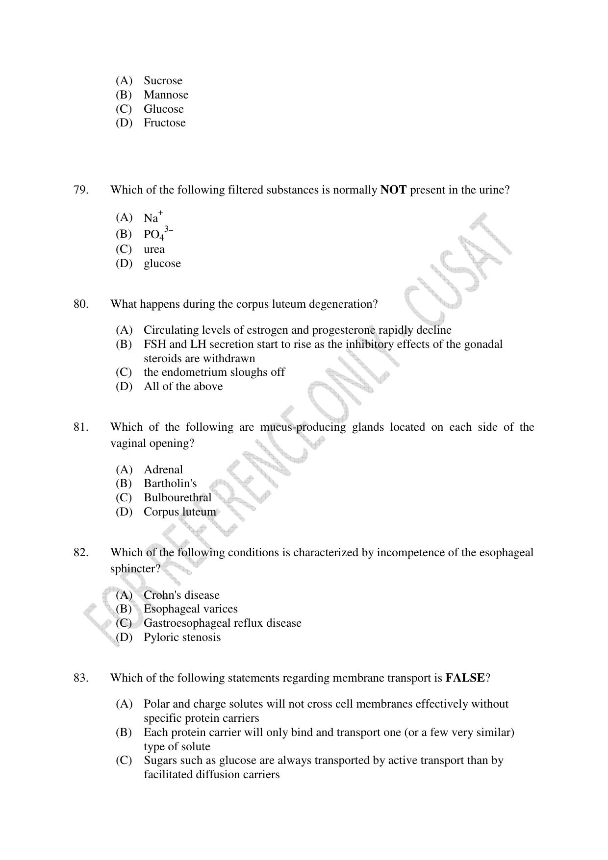 CUSAT CAT 2023 BIOLOGY UG SHIFT I Question Paper - Page 18