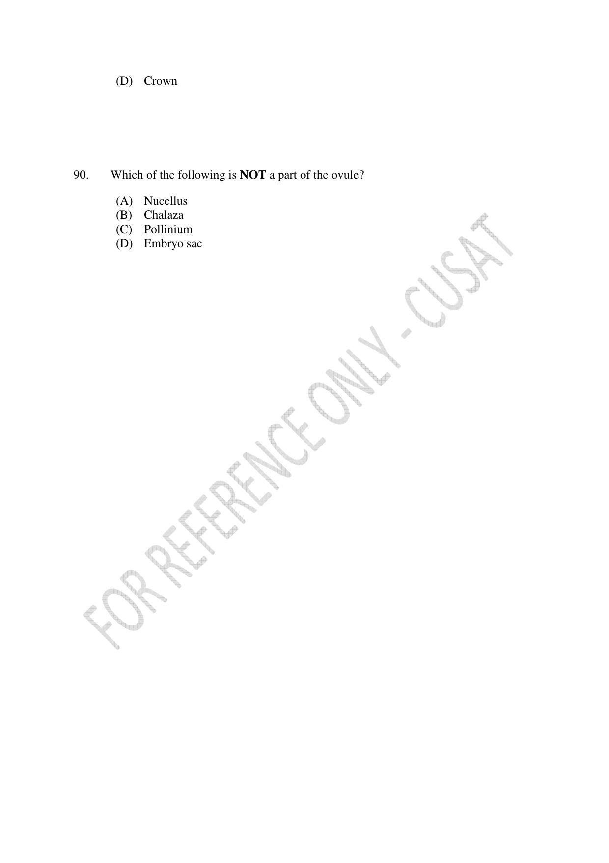 CUSAT CAT 2023 BIOLOGY UG SHIFT I Question Paper - Page 20