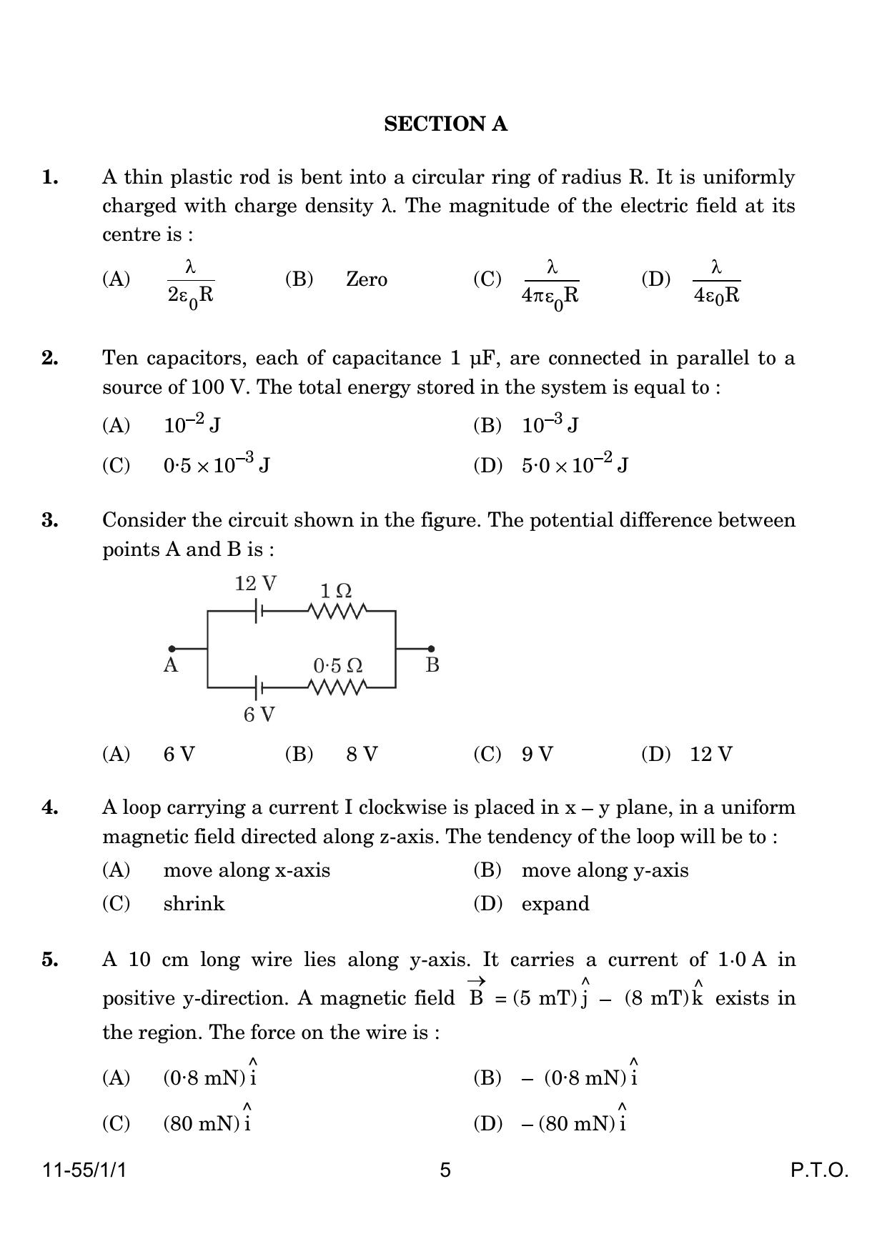 CBSE Class 12 55-1-1 Physics 2024 Question Paper - Page 5