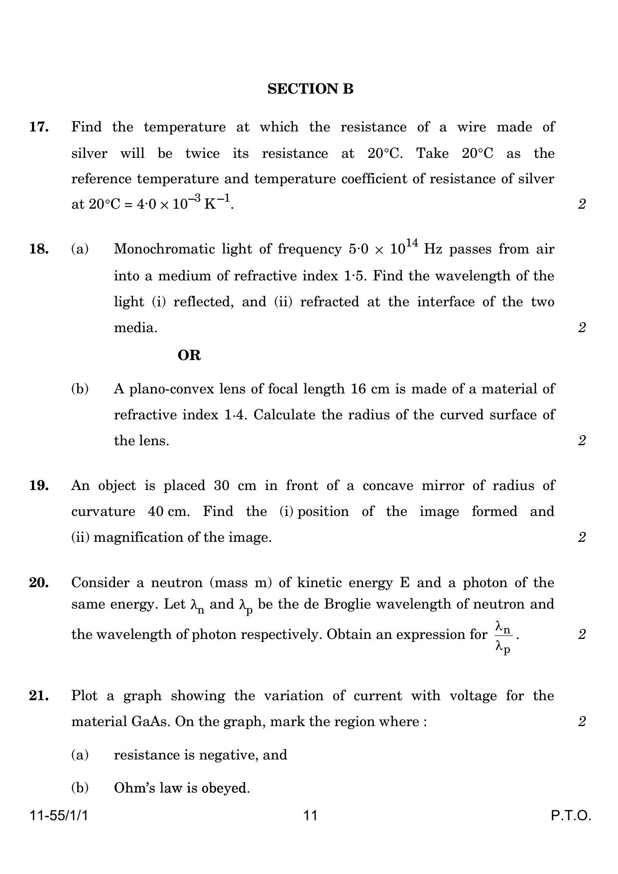 CBSE Class 12 55-1-1 Physics 2024 Question Paper - Page 11
