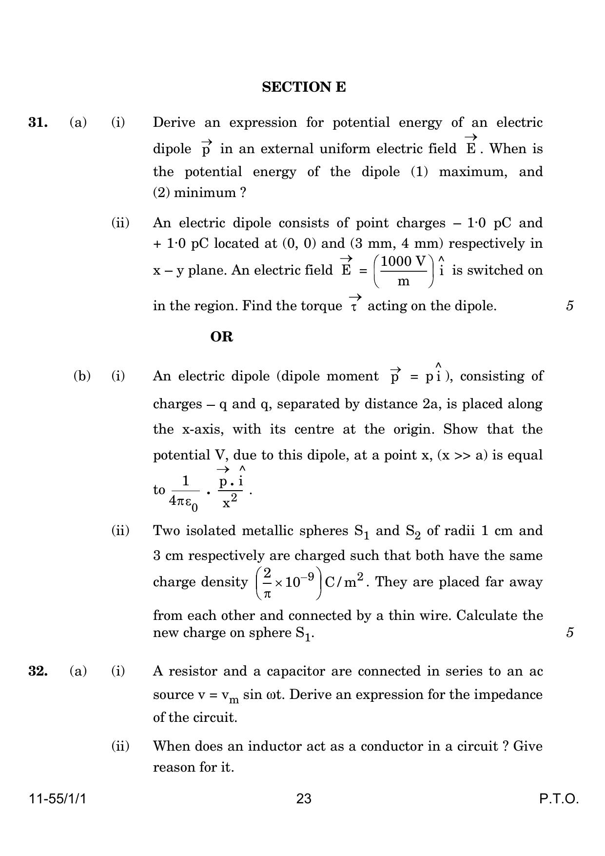 CBSE Class 12 55-1-1 Physics 2024 Question Paper - Page 23