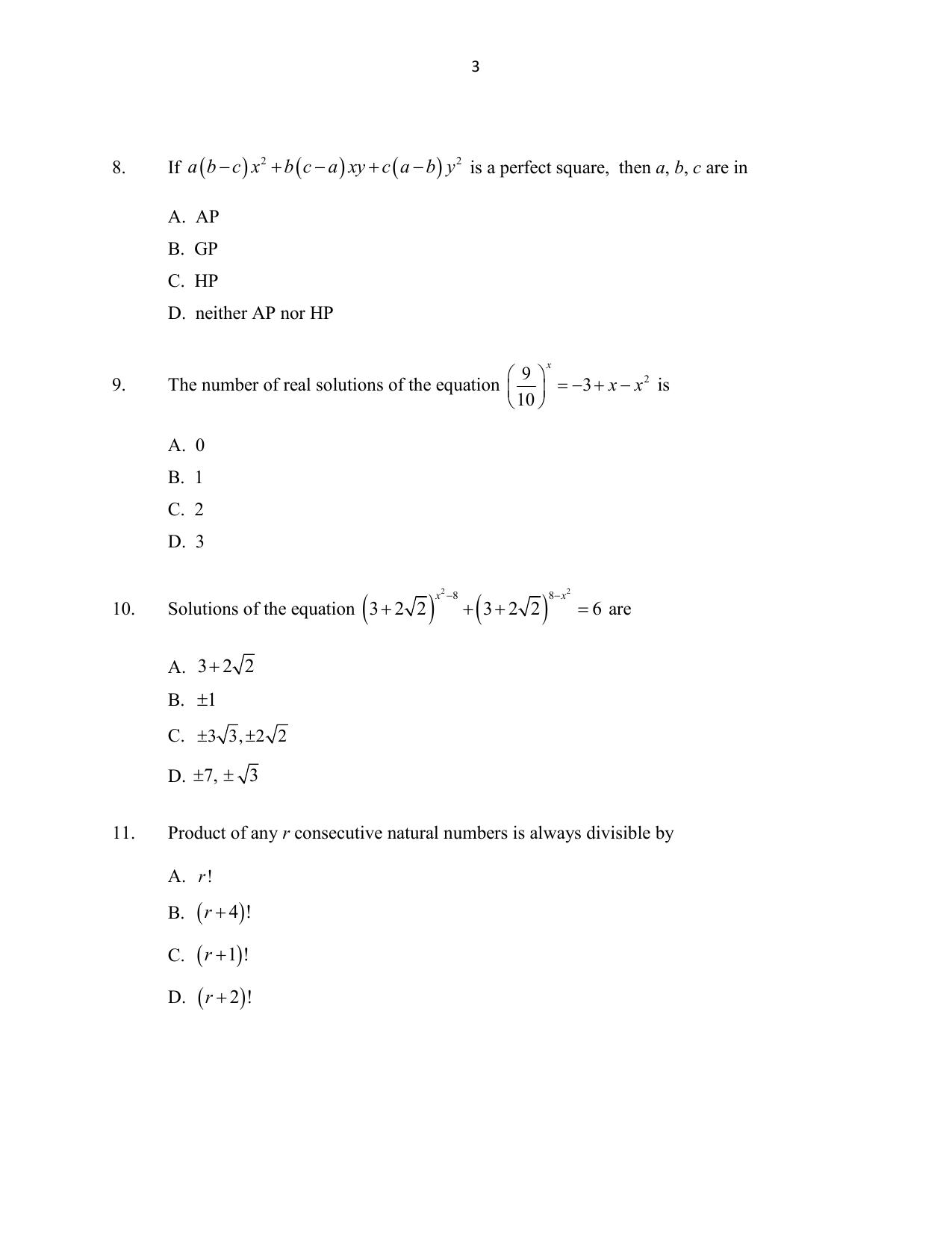 CUSAT CAT 2016 Mathematics, Physics, Chemistry 2 Question Paper - Page 3