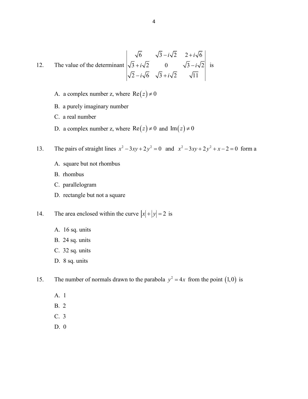 CUSAT CAT 2016 Mathematics, Physics, Chemistry 2 Question Paper - Page 4