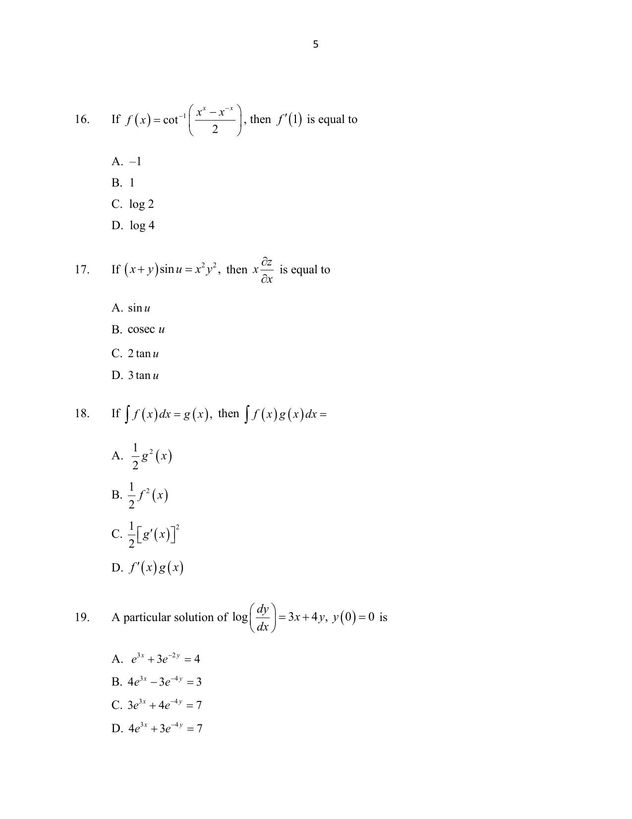CUSAT CAT 2016 Mathematics, Physics, Chemistry 2 Question Paper - Page 5