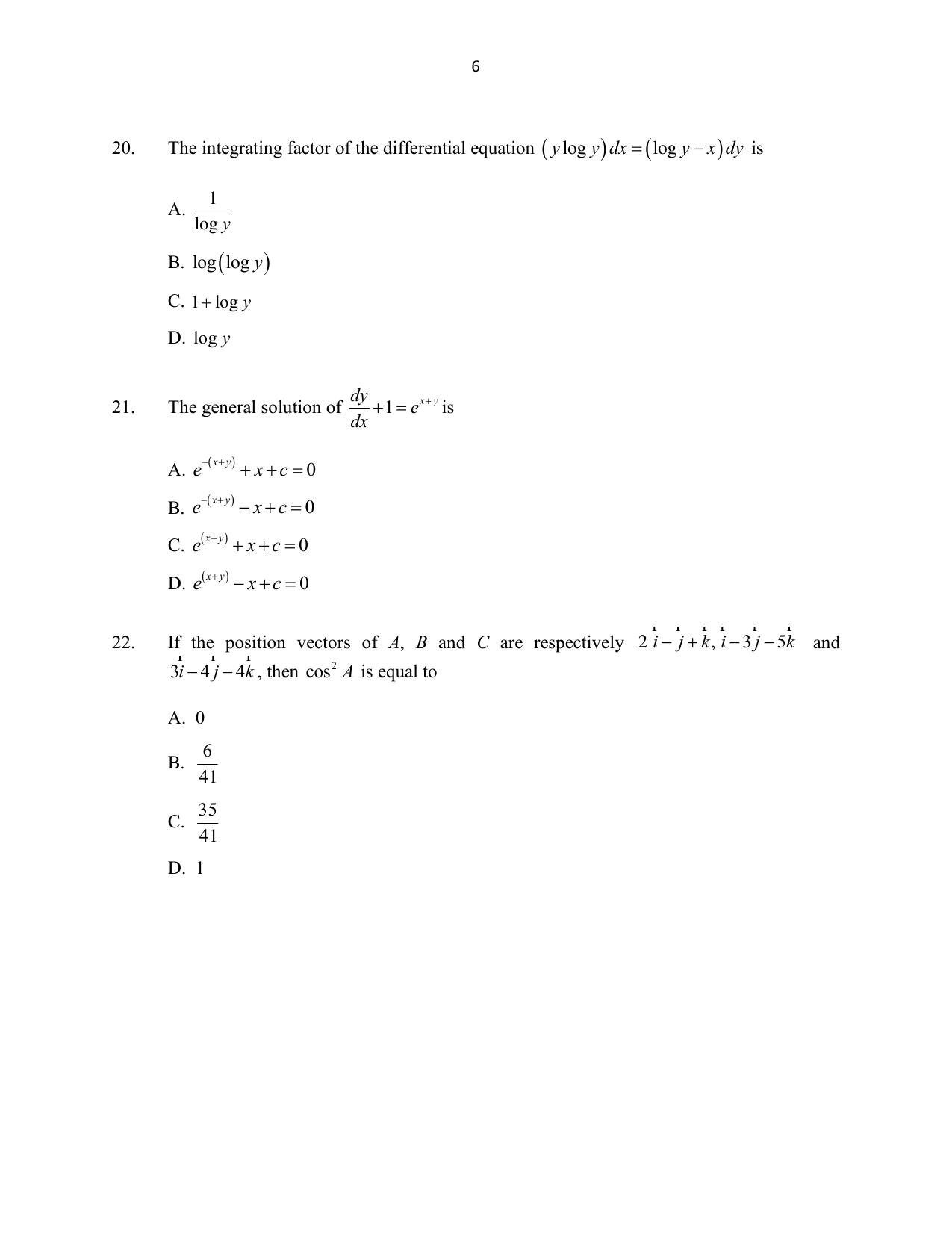 CUSAT CAT 2016 Mathematics, Physics, Chemistry 2 Question Paper - Page 6