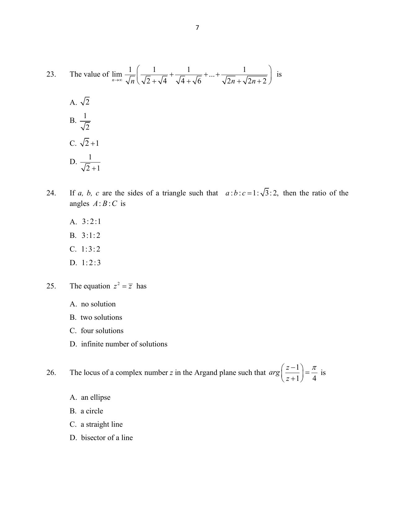 CUSAT CAT 2016 Mathematics, Physics, Chemistry 2 Question Paper - Page 7