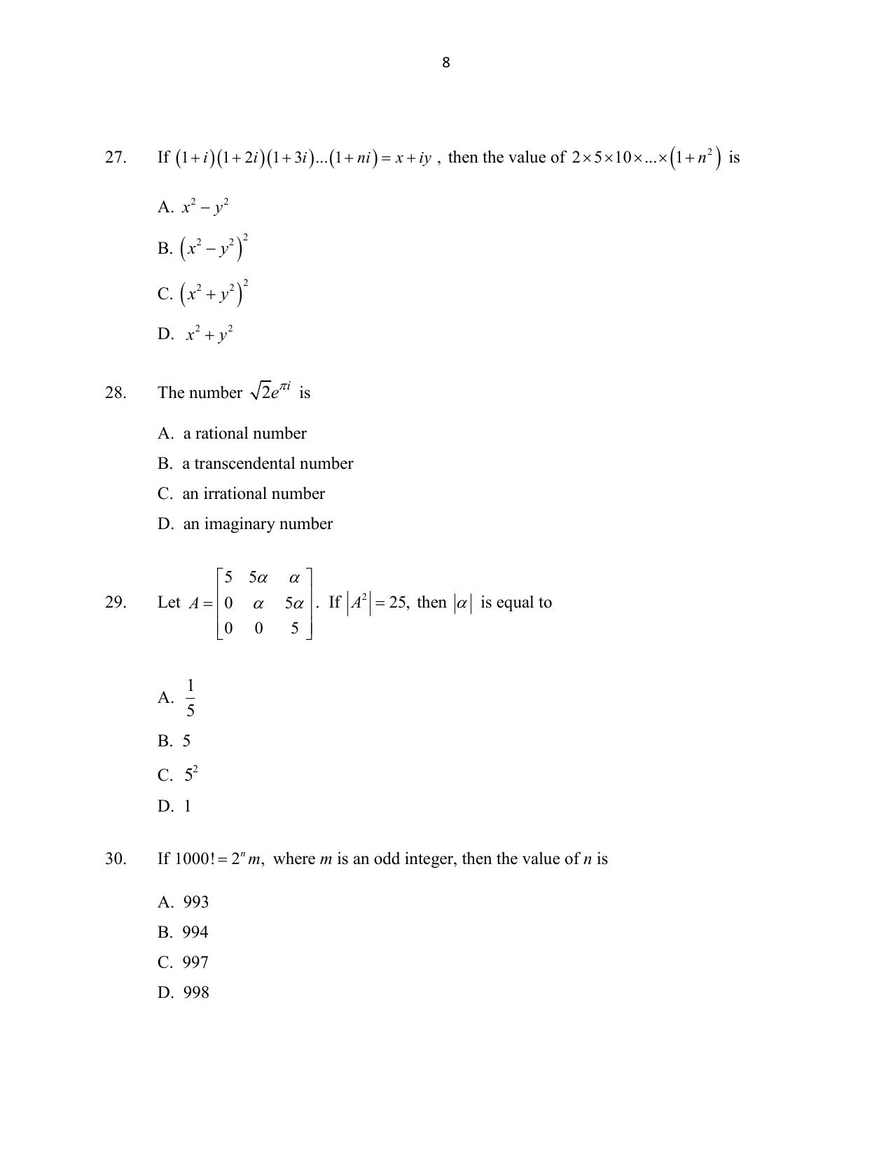 CUSAT CAT 2016 Mathematics, Physics, Chemistry 2 Question Paper - Page 8