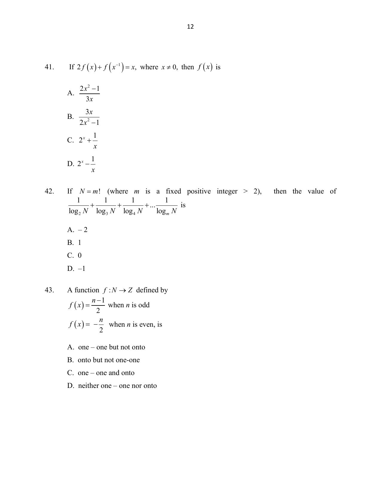 CUSAT CAT 2016 Mathematics, Physics, Chemistry 2 Question Paper - Page 12