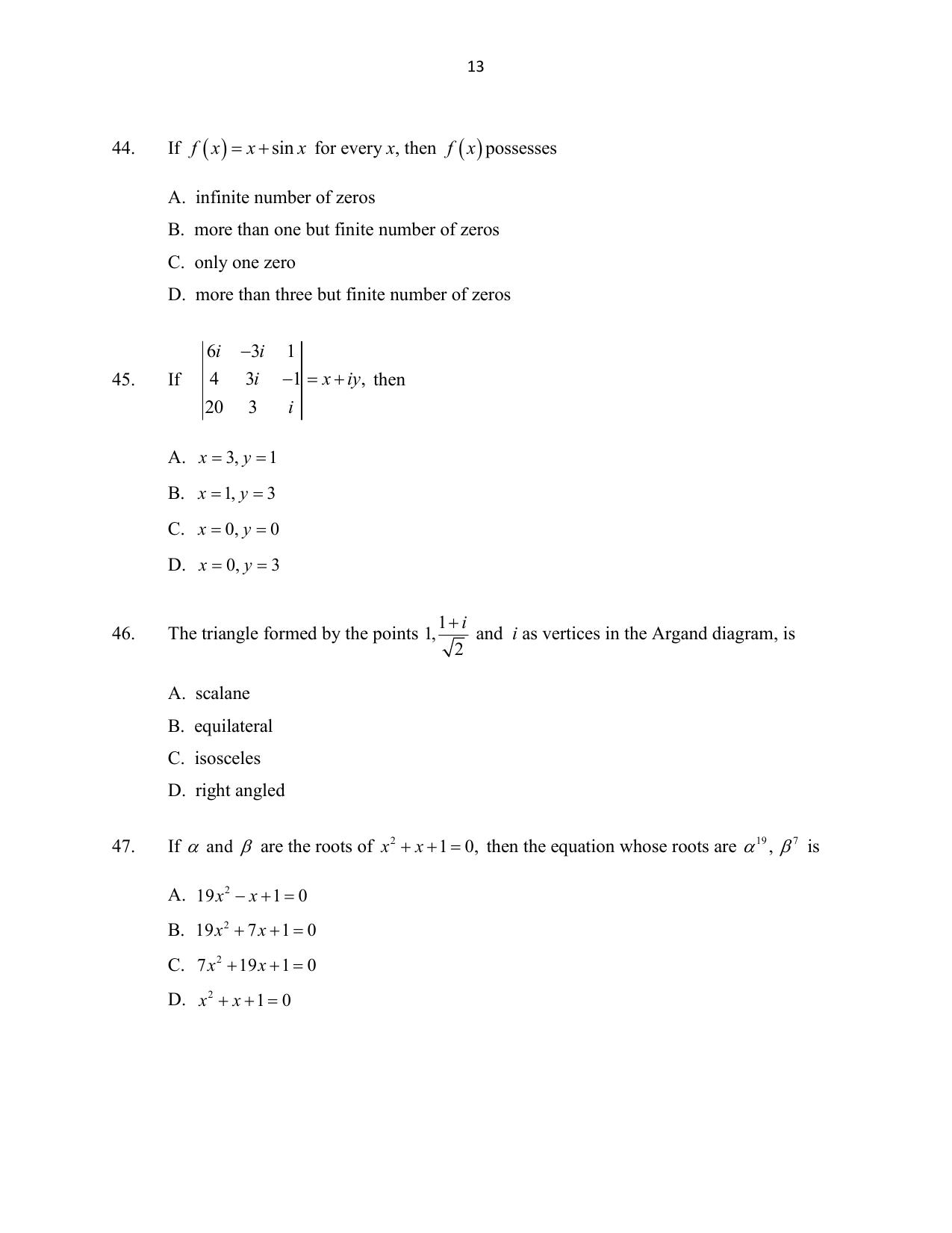 CUSAT CAT 2016 Mathematics, Physics, Chemistry 2 Question Paper - Page 13