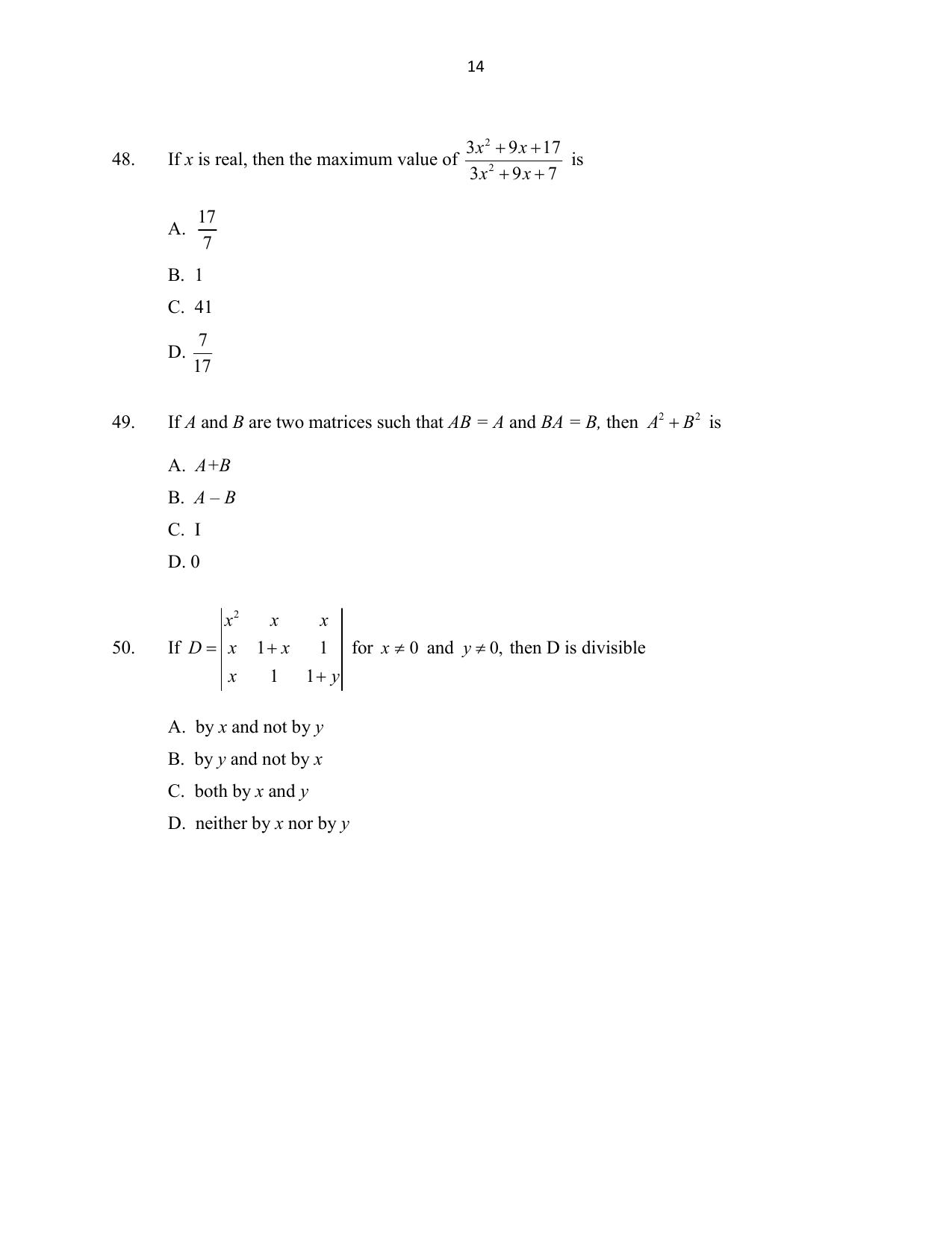 CUSAT CAT 2016 Mathematics, Physics, Chemistry 2 Question Paper - Page 14