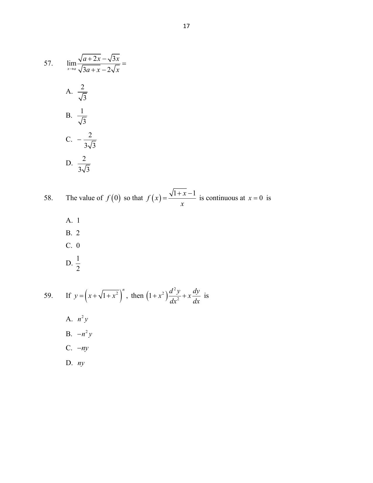CUSAT CAT 2016 Mathematics, Physics, Chemistry 2 Question Paper - Page 17